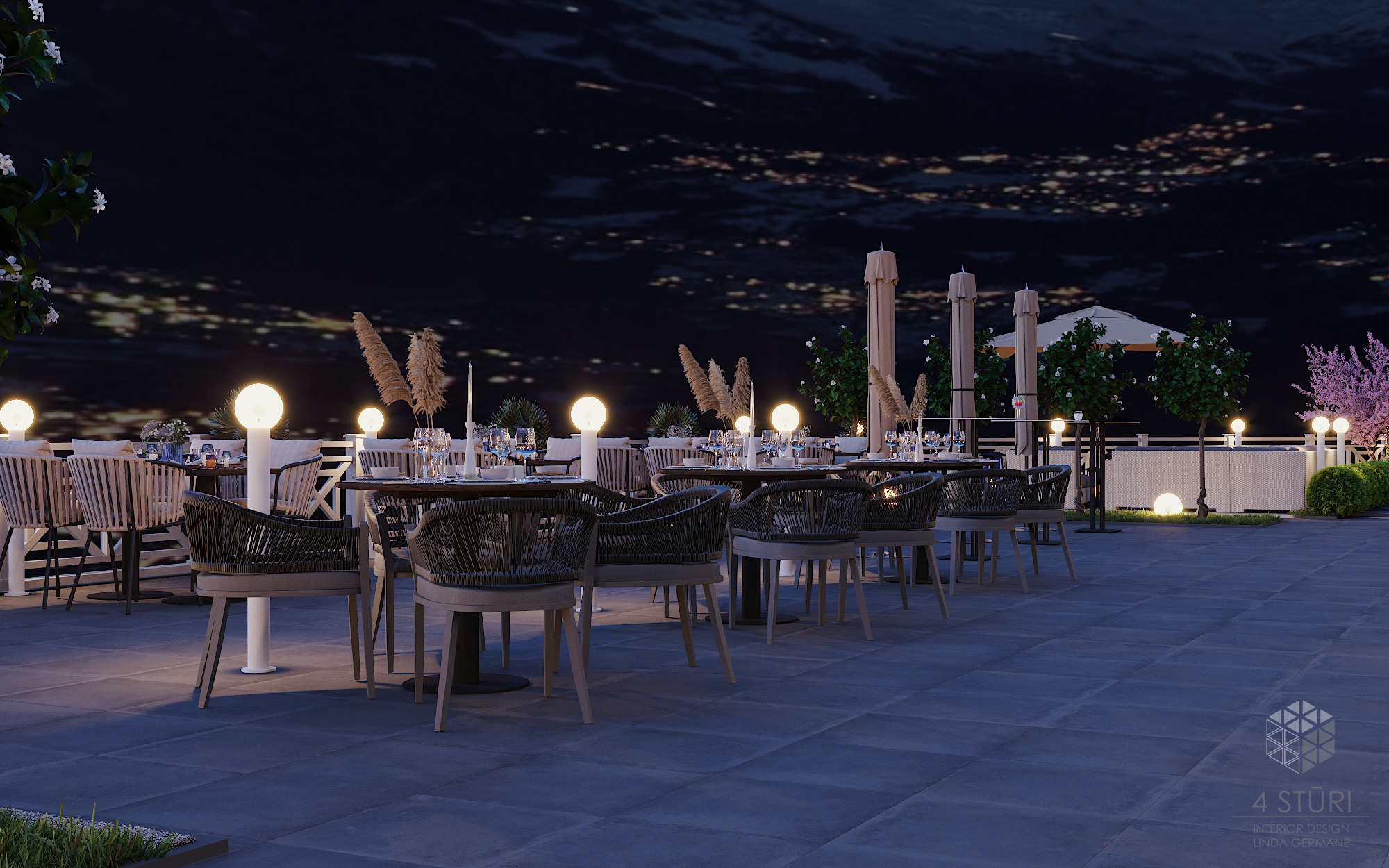 Restorāna terase Šveicē, Kriens. Interjera dizaina studija 4 Stūri