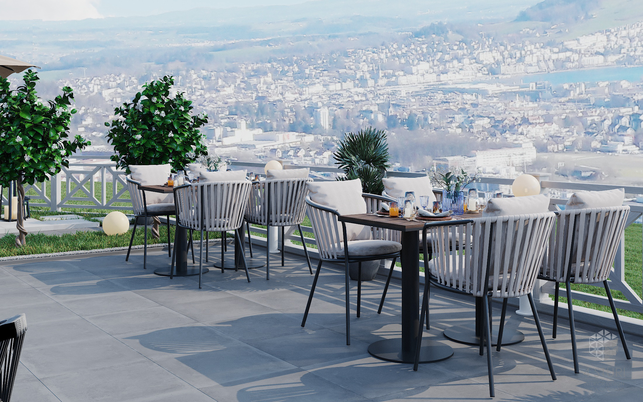 Restorāna terase Šveicē, Kriens. Interjera dizaina studija 4 Stūri