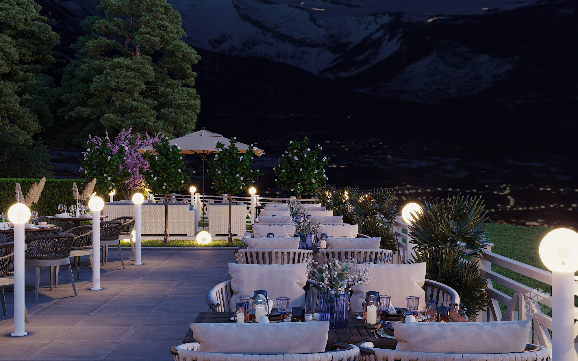 Restorāna terase Šveicē, Kriens. Interjera dizaina studija 4 Stūri