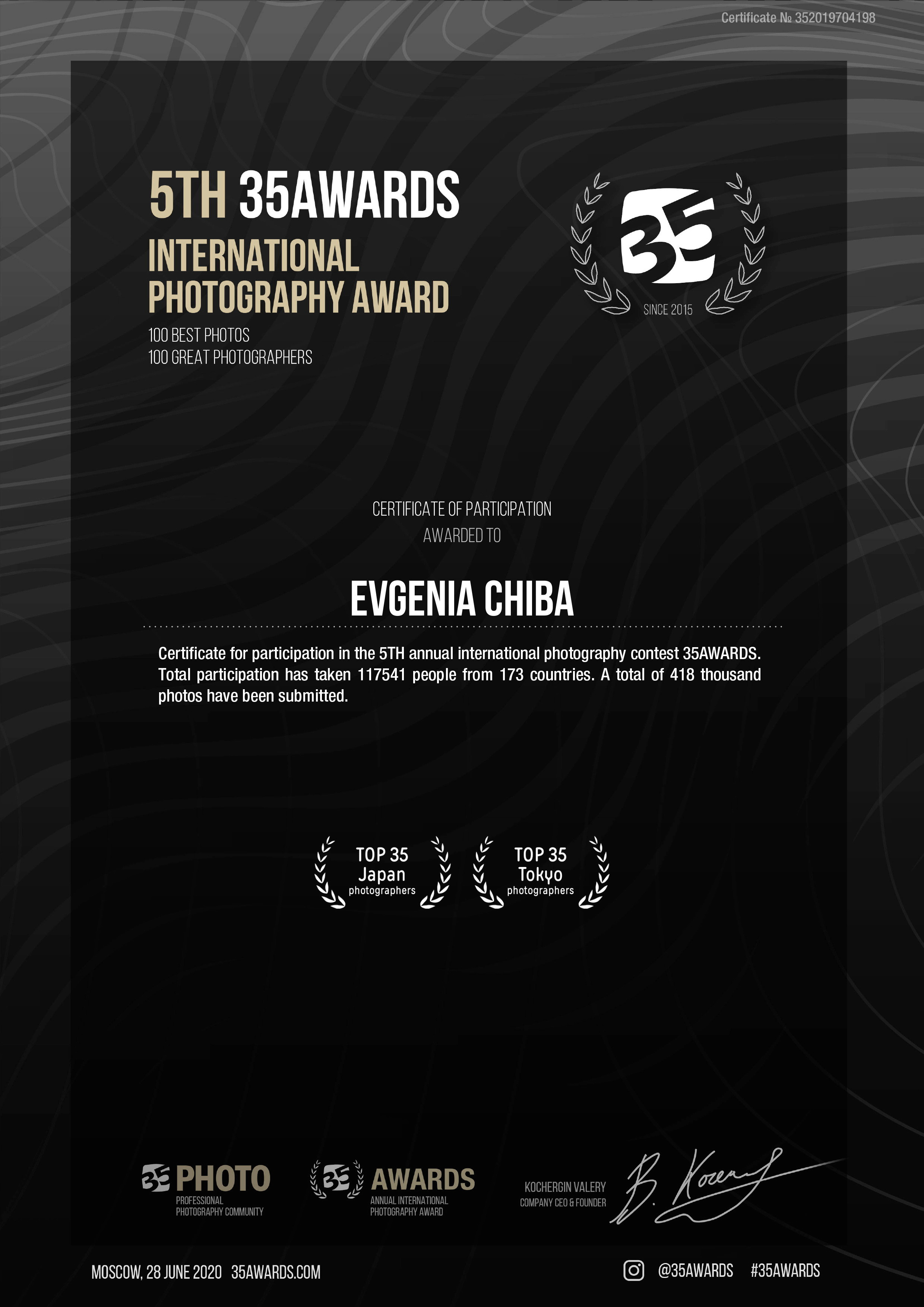 My awards. Photographer in Tokyo, Japan