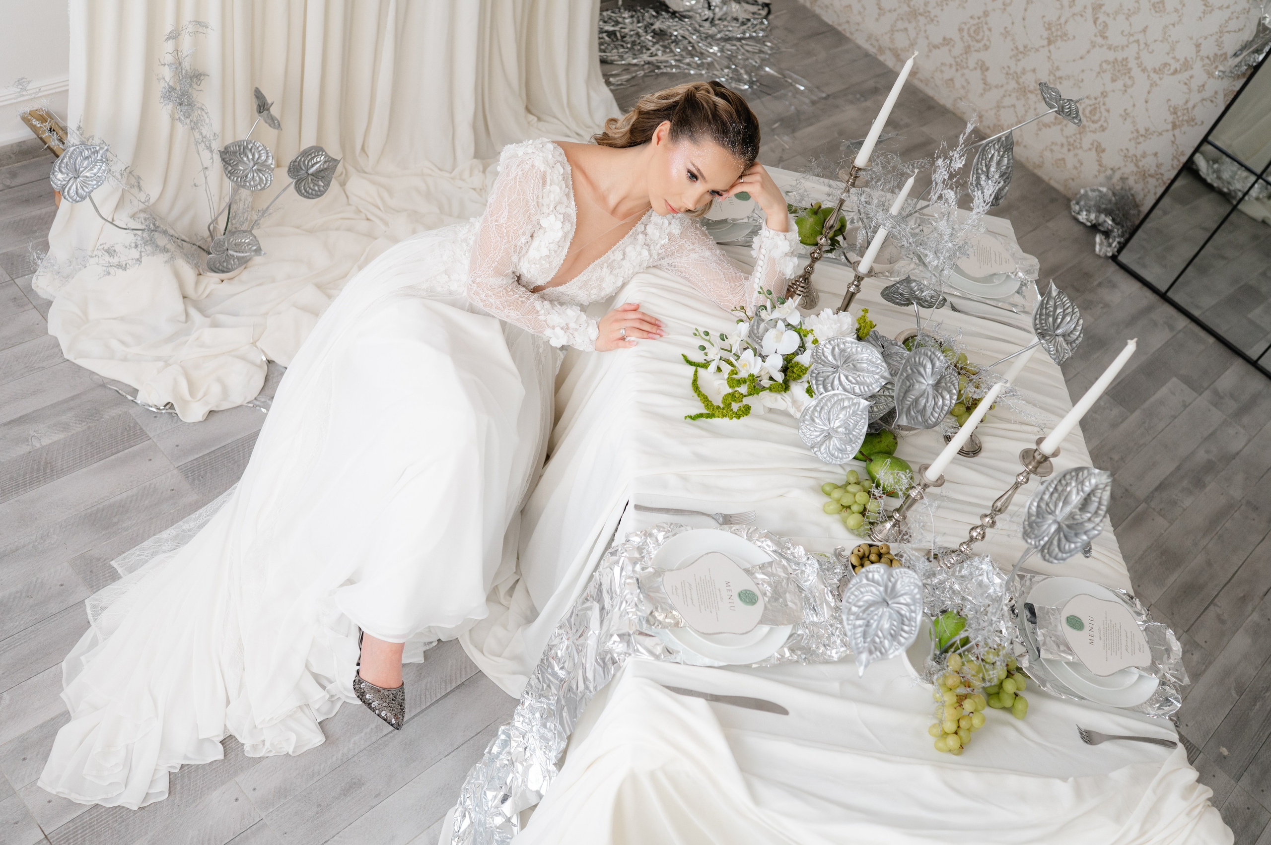 Bride with a concept silver Chrome. Alexandra Hanu Photographer