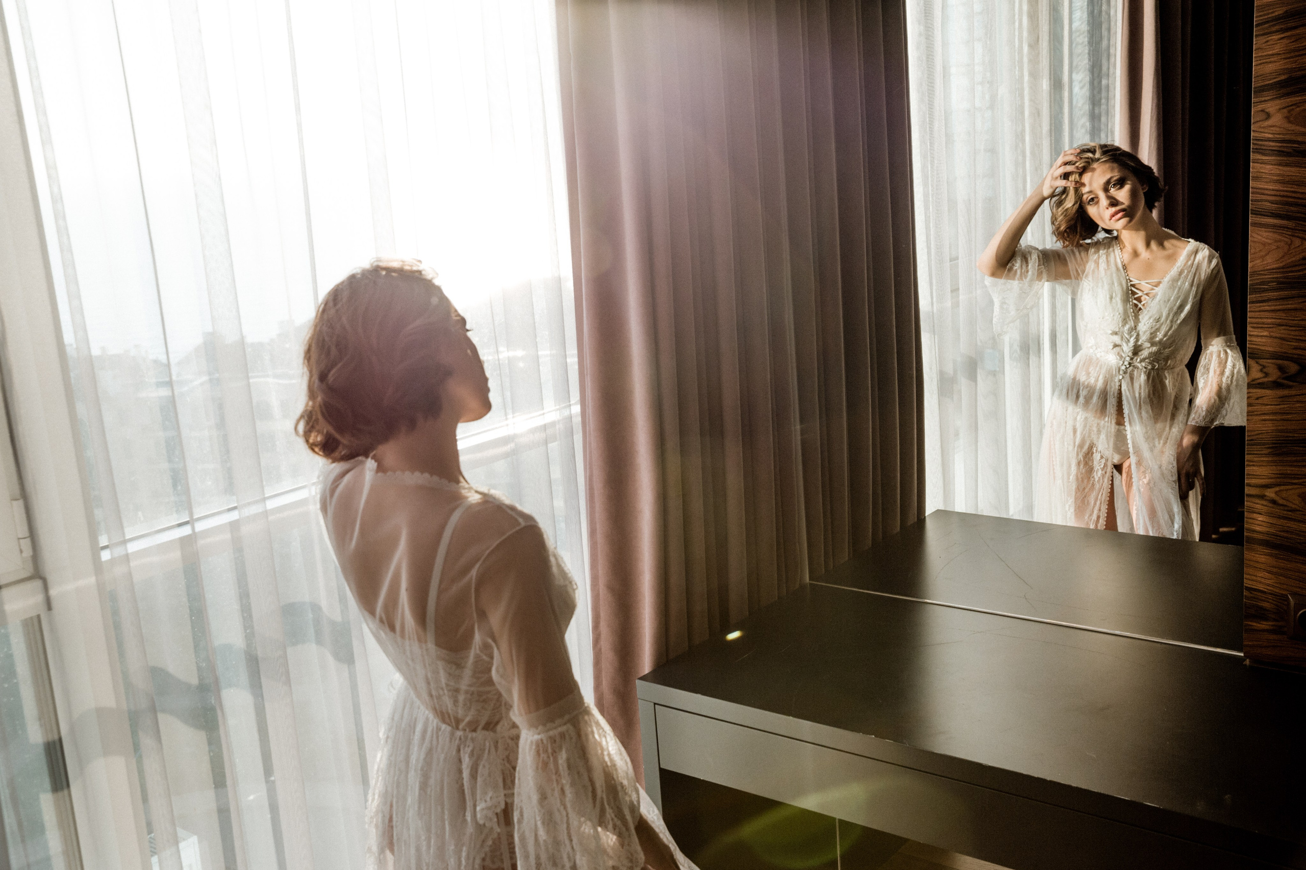 Black and white bridal portrait at the beach, wedding photographer Spain