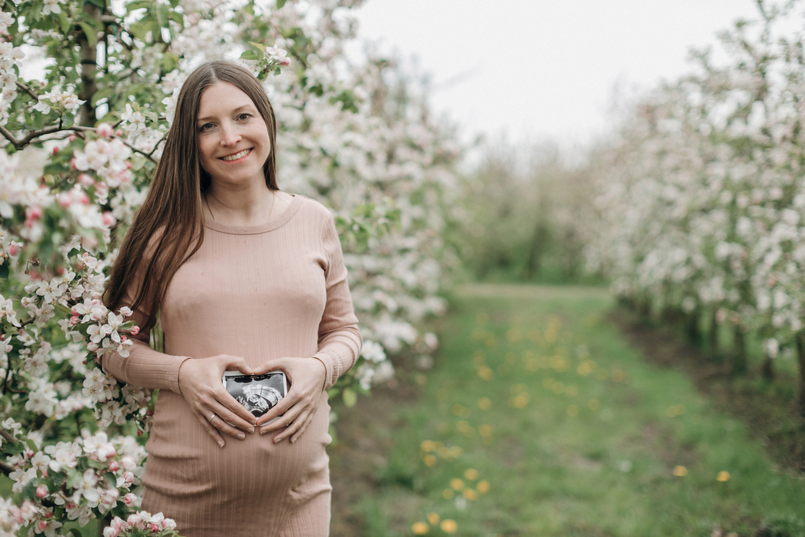 Фотосессия беременности в цветущих яблоневых садах Altes Land. Фотограф в Германии — Мария Чистякова