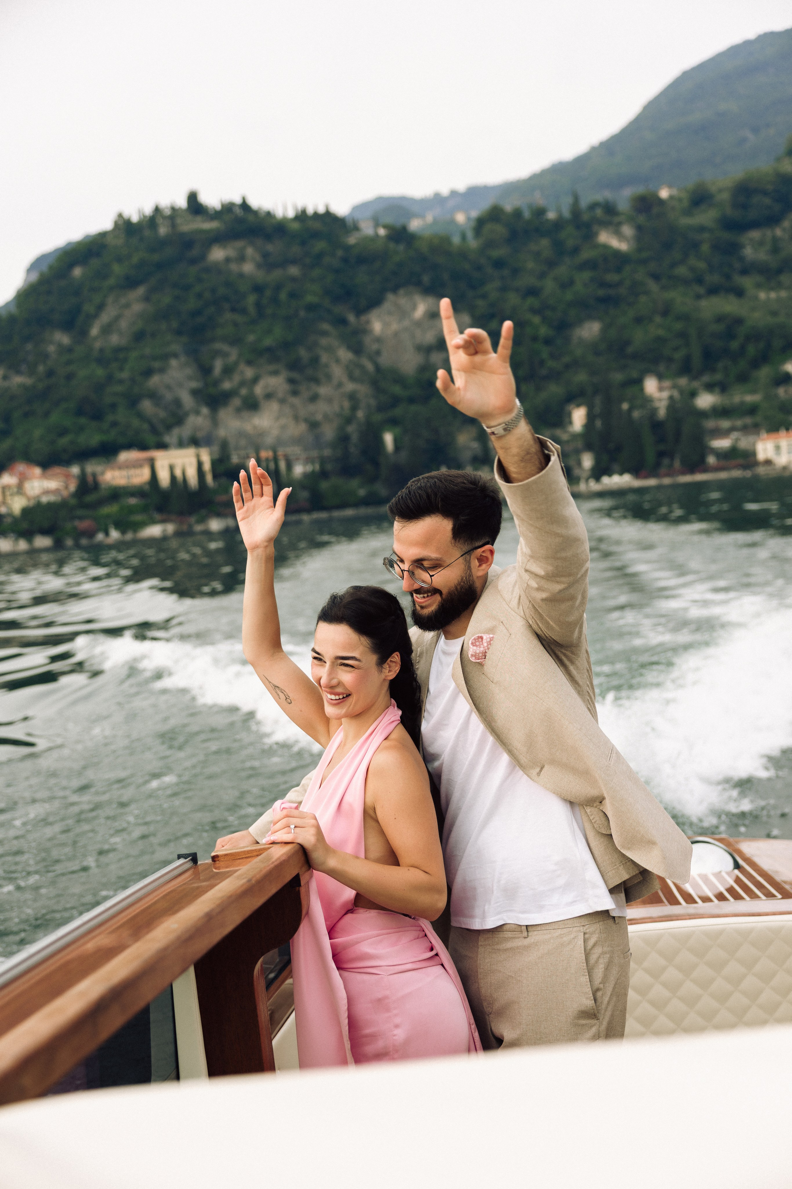 Couple cruising on Lake Como, Italy