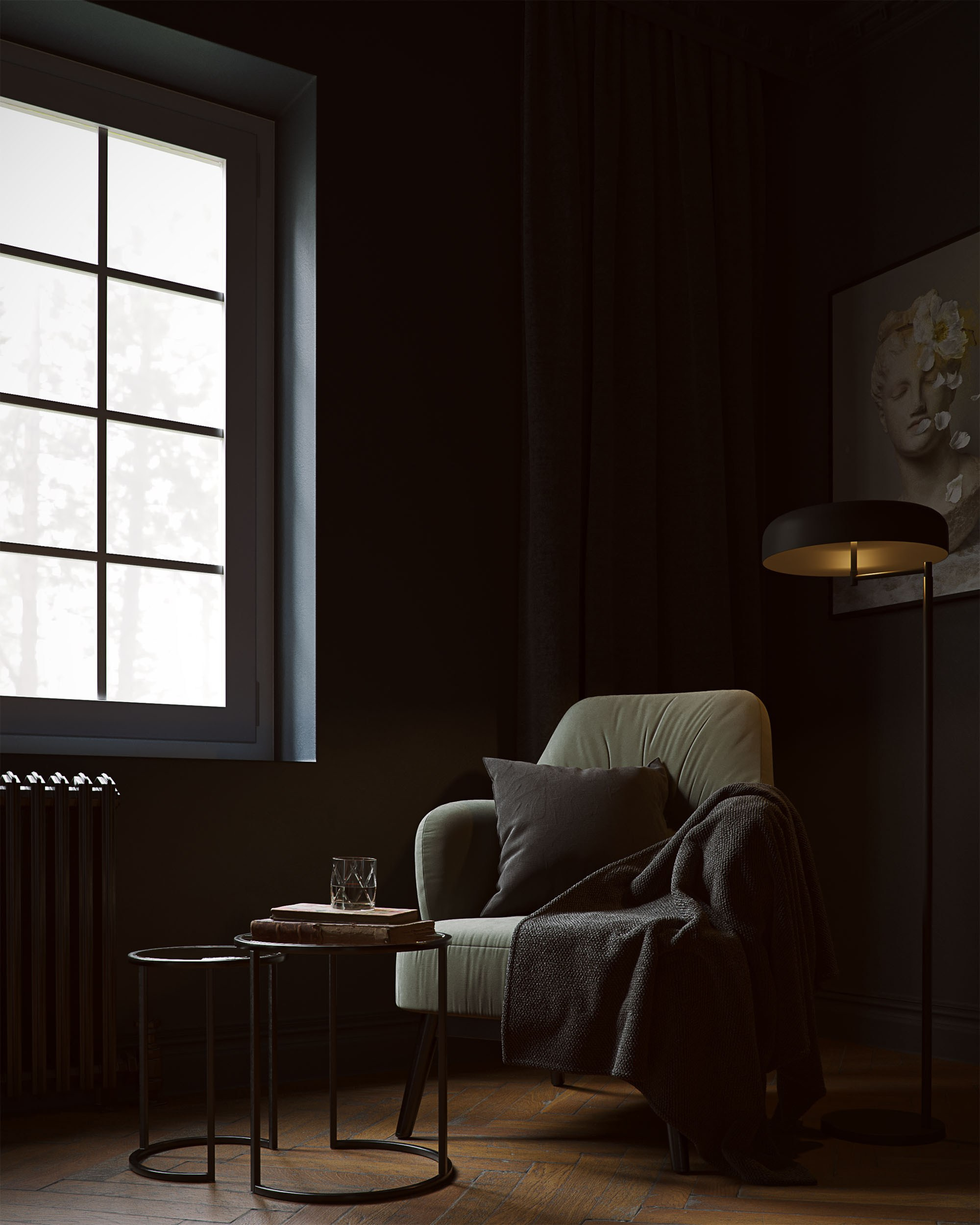 Dark Moody Bedroom. Architectural Visualization Studio based in Abuja, Nigeria