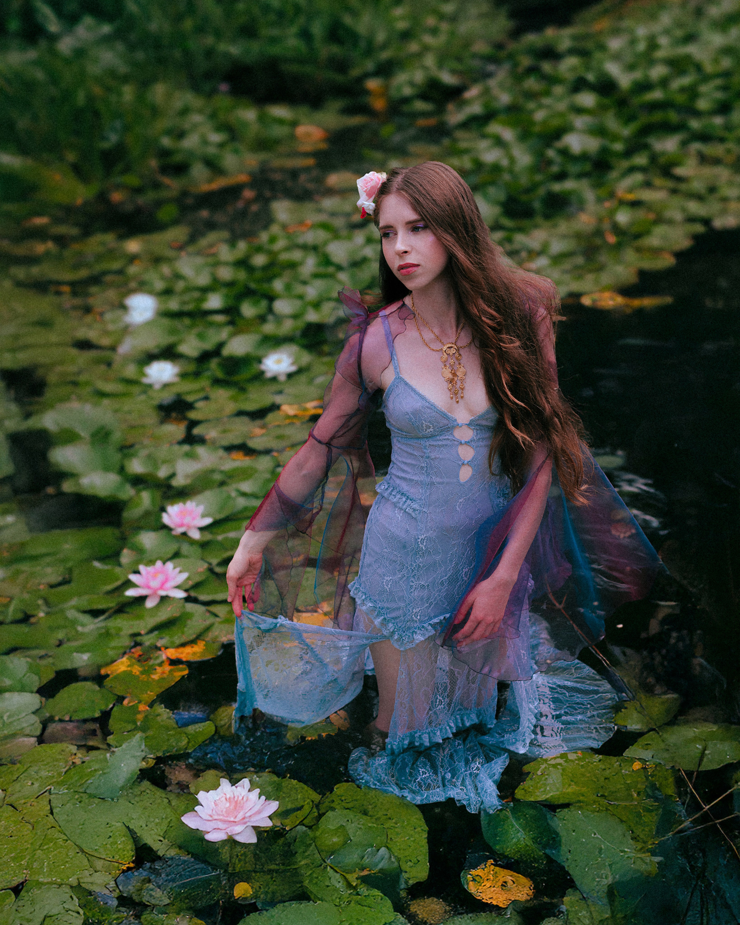 Fairy Photoshoot in a Lotus Pond. Moth & Moss Photography