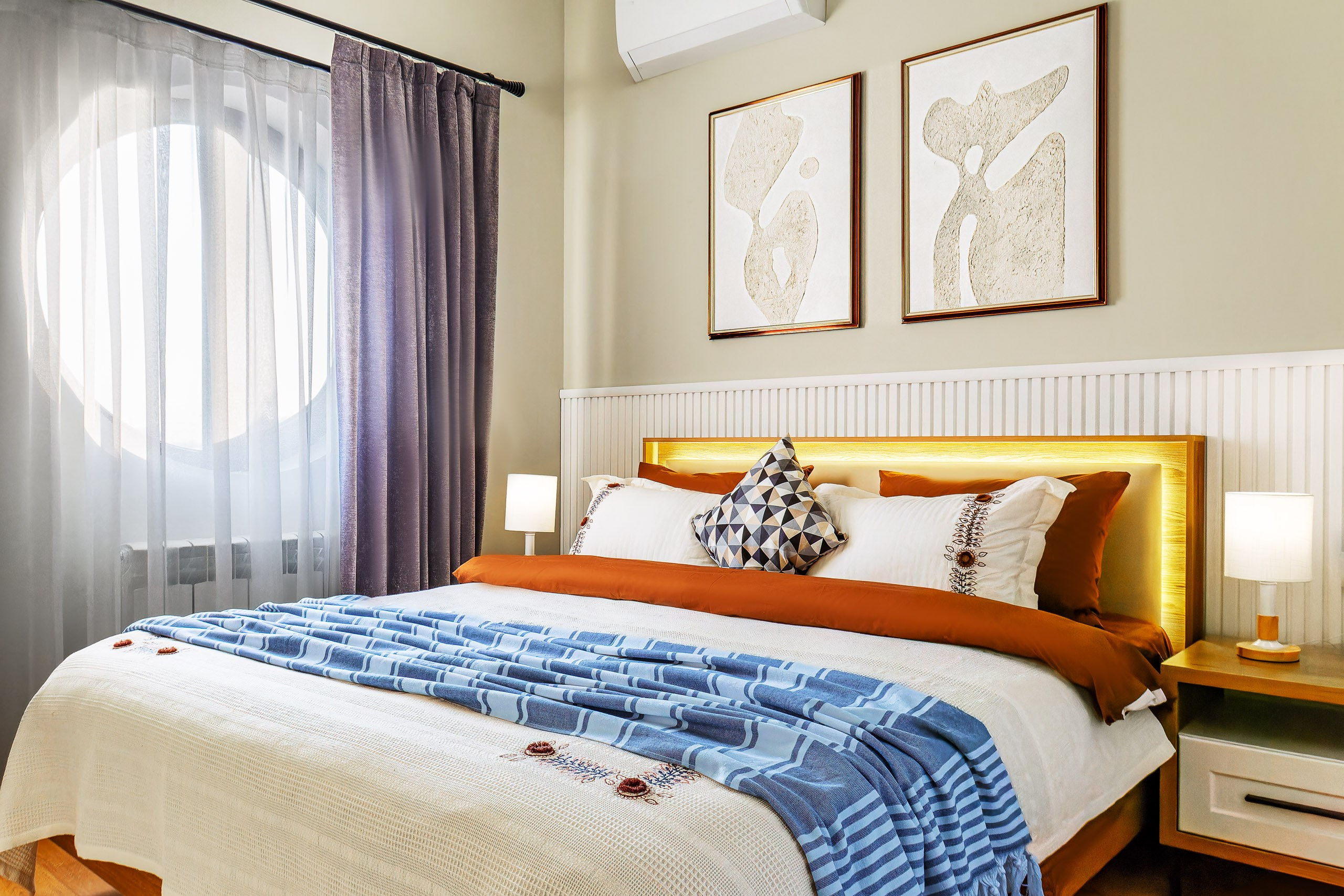 Interior photographer Tashkent — modern bedroom with natural light.
