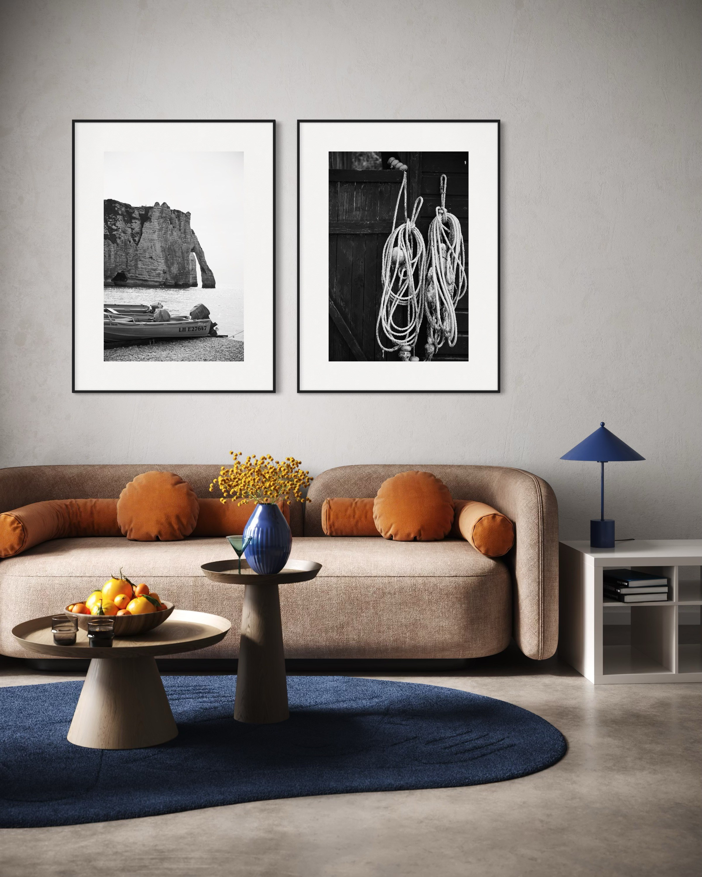Fine art photography print of a coastal landscape with cliffs, sea, and atmospheric light