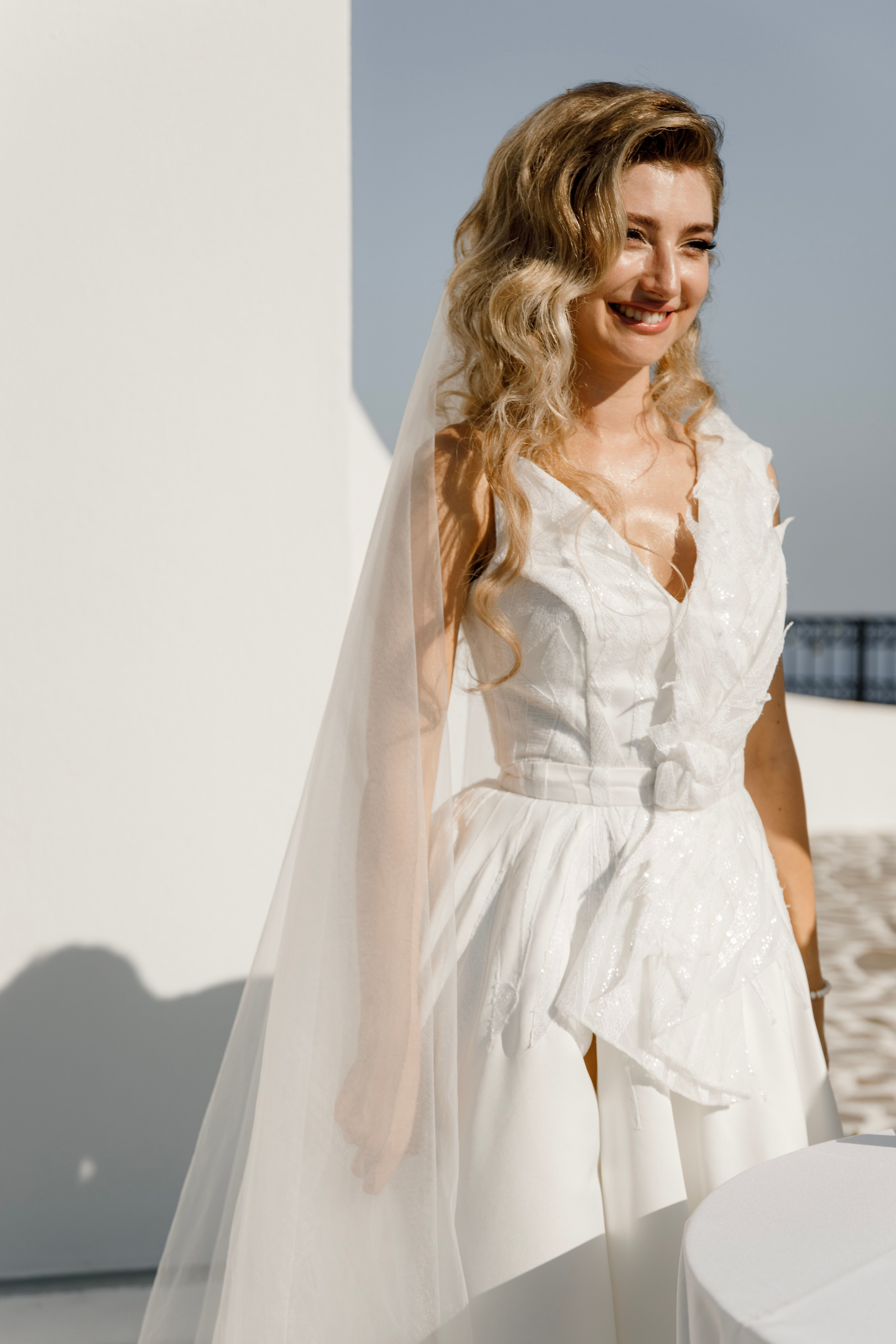 Bride's portrait. Church Agia Sofia in luxury hotel Esperos Village. Rhodes Greece