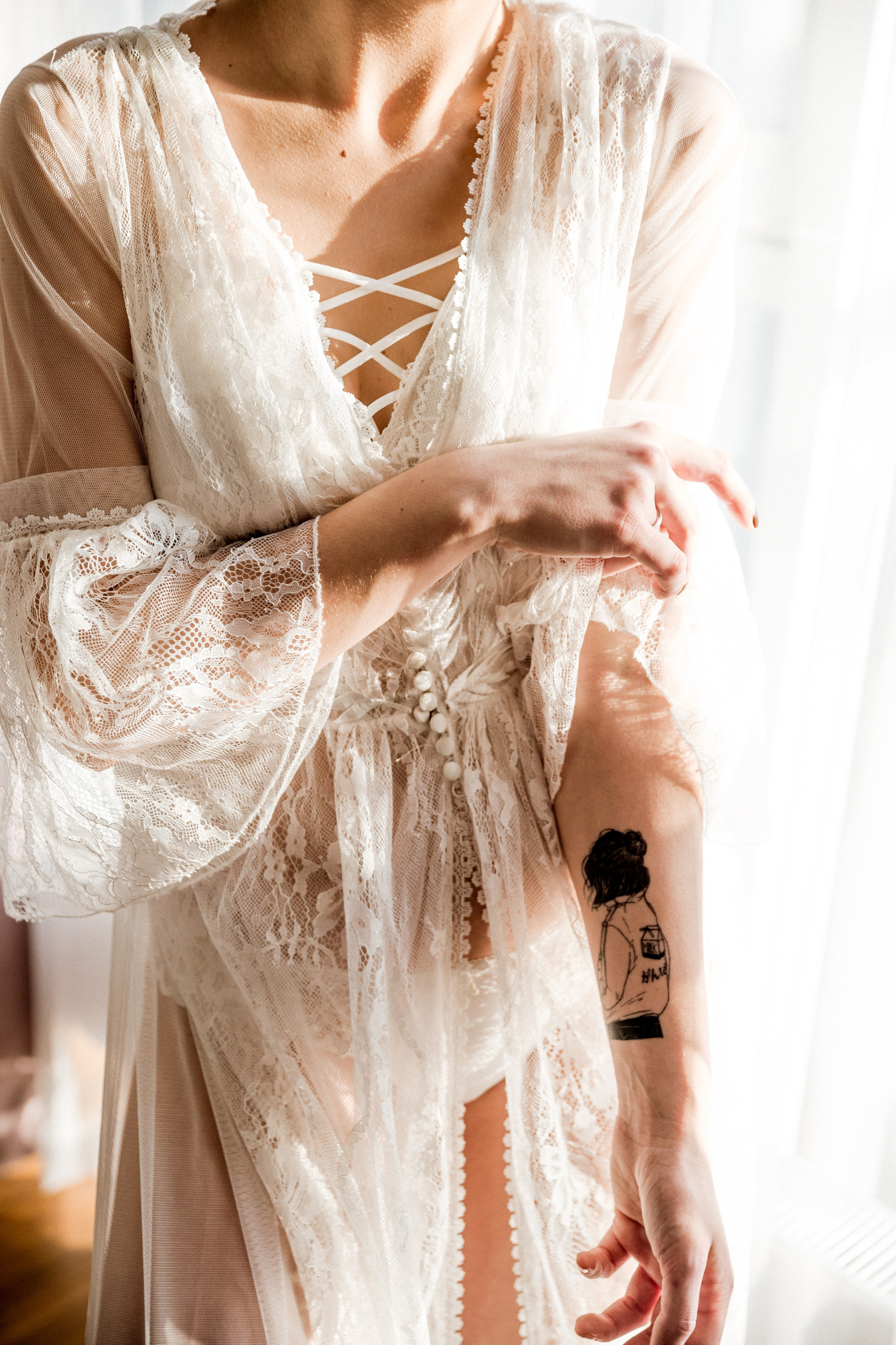 Elegant bridal boudoir before seaside wedding photoshoot, romantic bride near the sea, wedding photography Italy