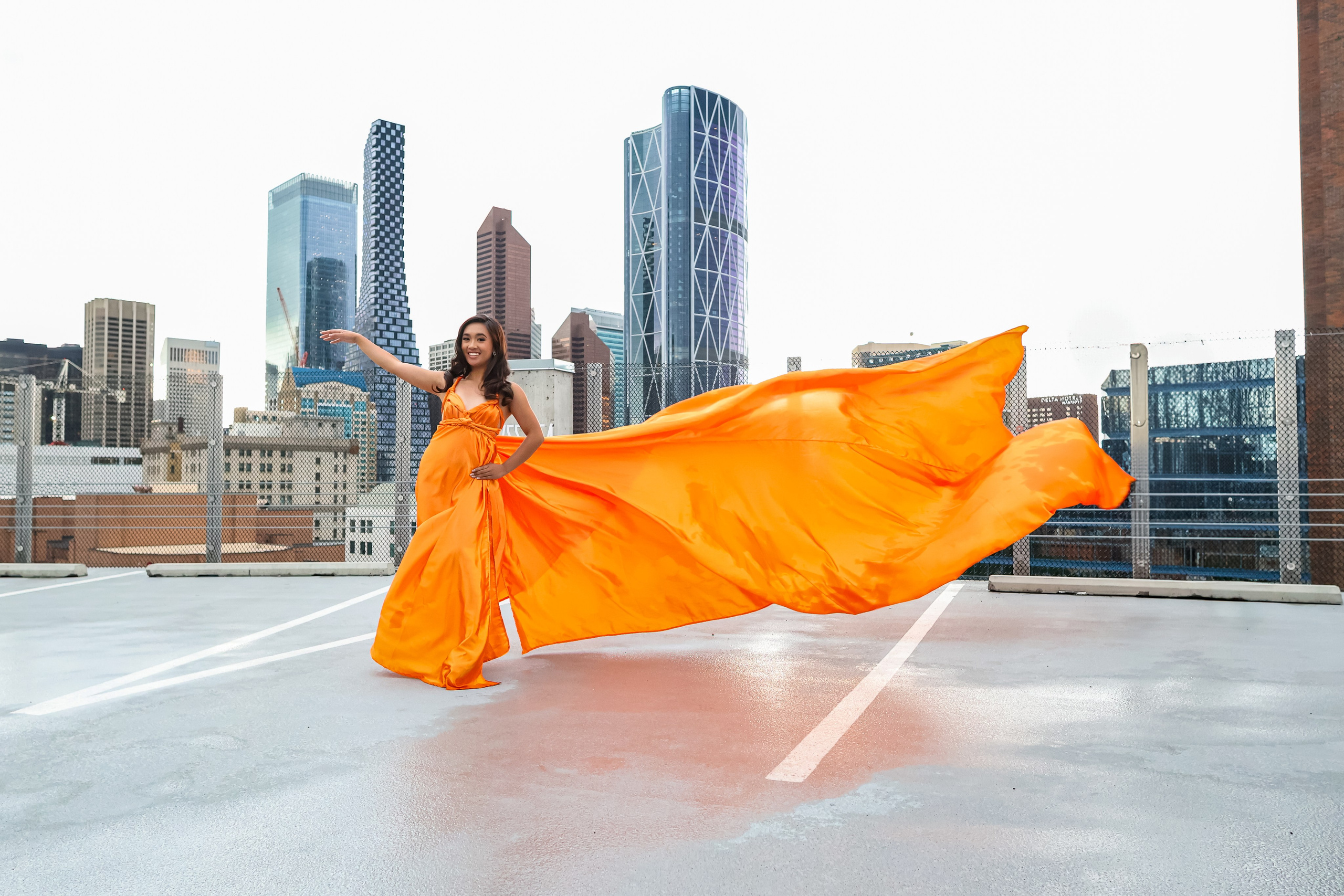 Radiance in Orange — Jeanae Elisha Ventura, Miss Teen International Canada 2025. ProFly.club — Professional aerial filming in Calgary