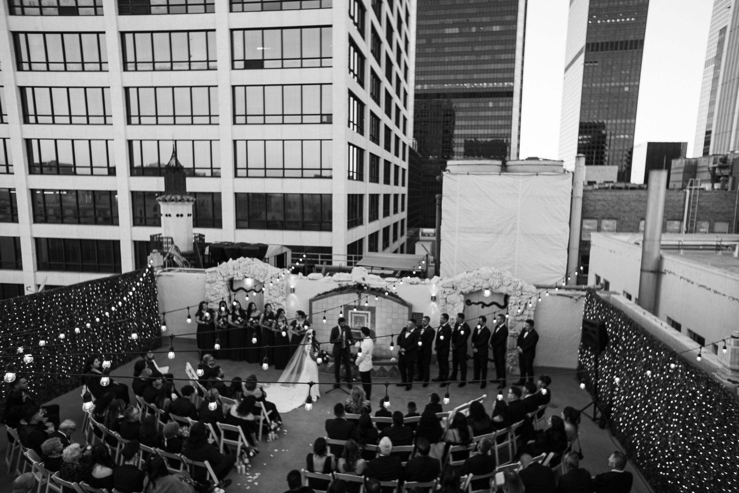 The Oviatt Rooftop elegant wedding ceremony photographer