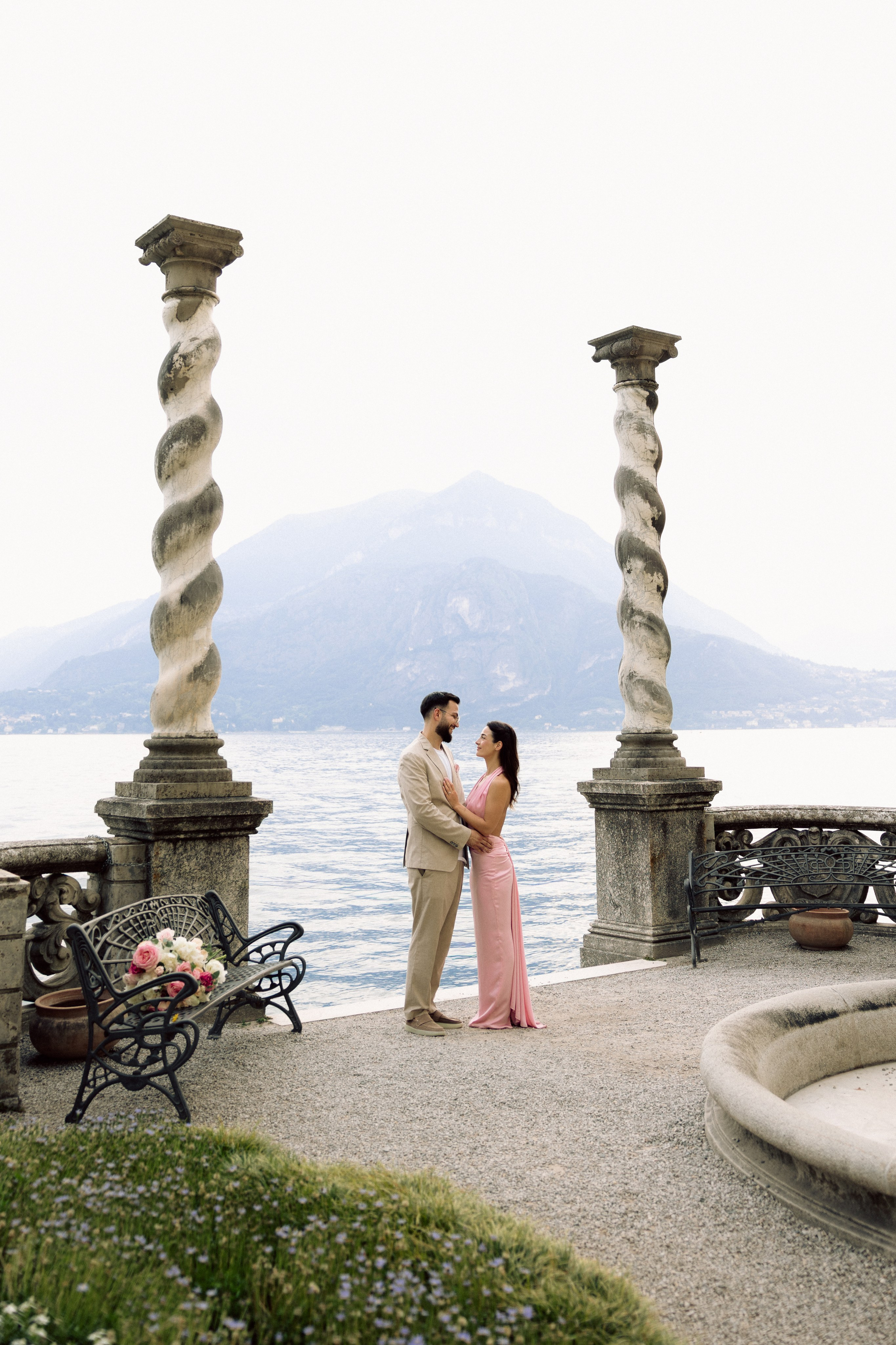 Couple walking together near Villa Monastero in Varenna on Lake Como