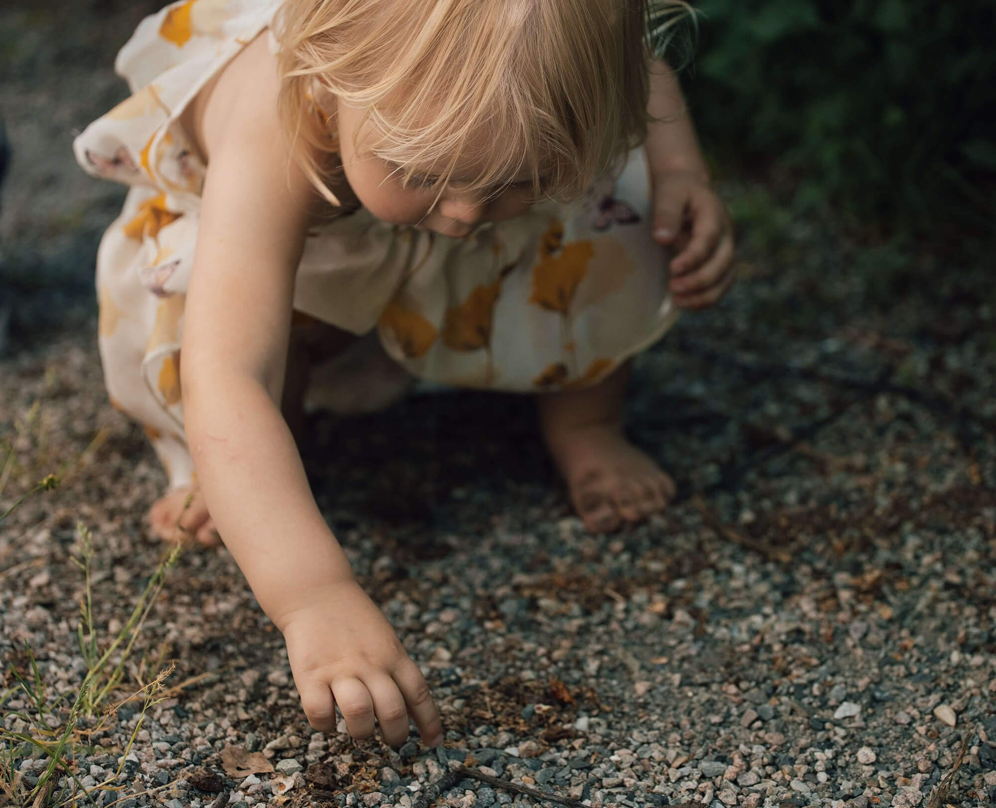 Lille barn utforsker naturen