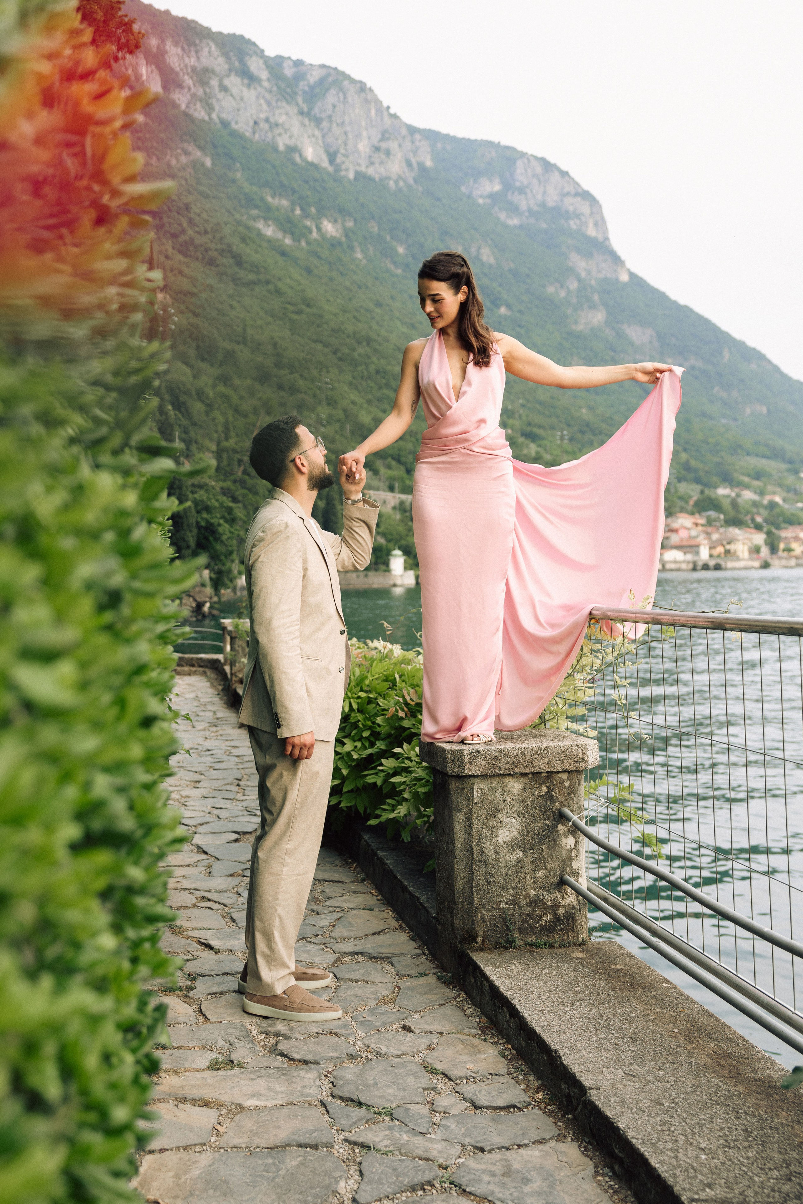 Couple exploring Villa Monastero and the gardens overlooking Lake Como