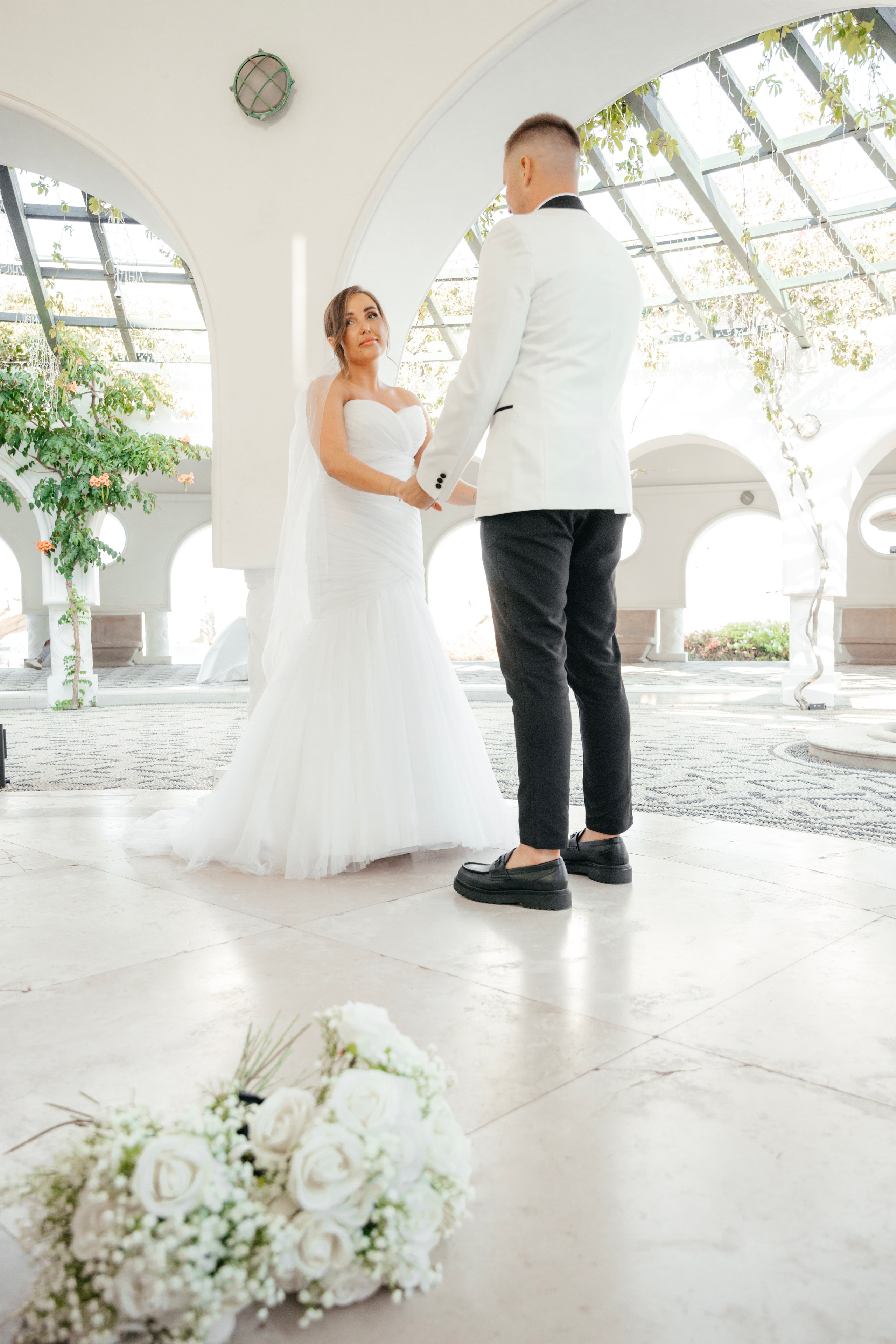 Bride and groom at the Wedding ceremony, Kalithea Springs, Rhodes, Greece