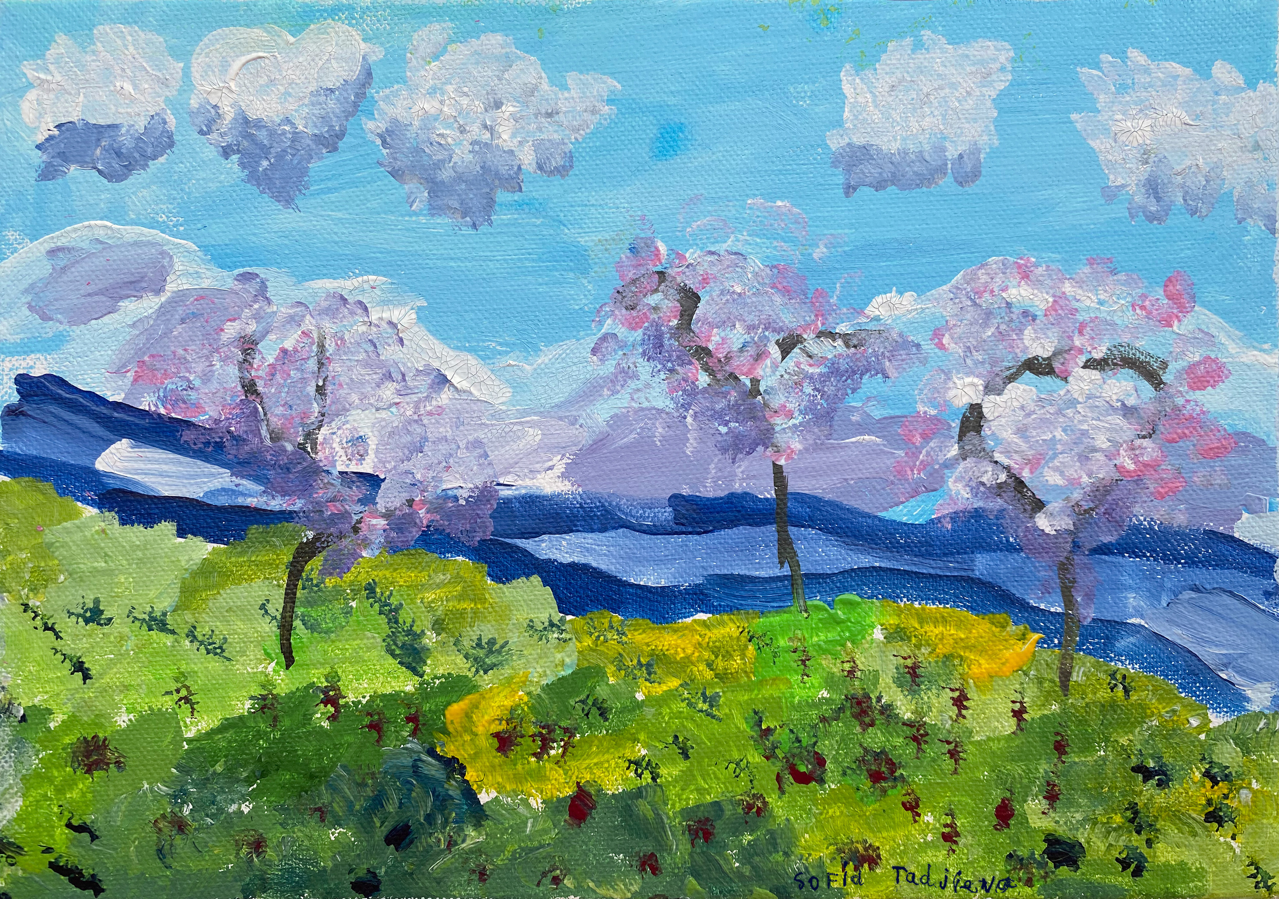 Sofia Tadjieva. 7 year old. 2022 .  Spring in the mountains of Uzbekistan