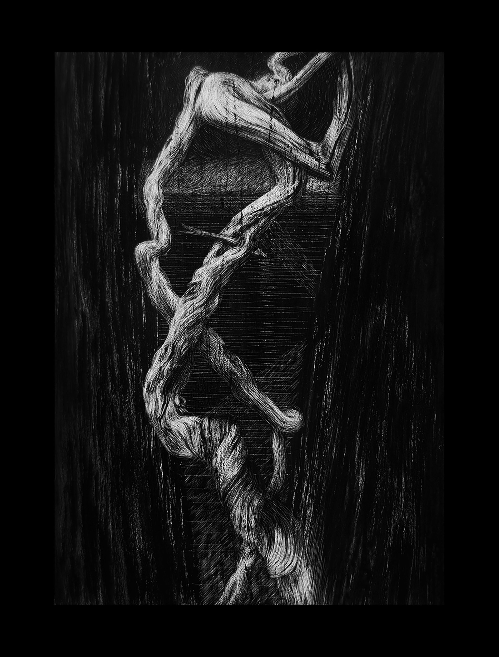 Primer, chinese ink. Scratching. 40 x 25, 1/1, 2016