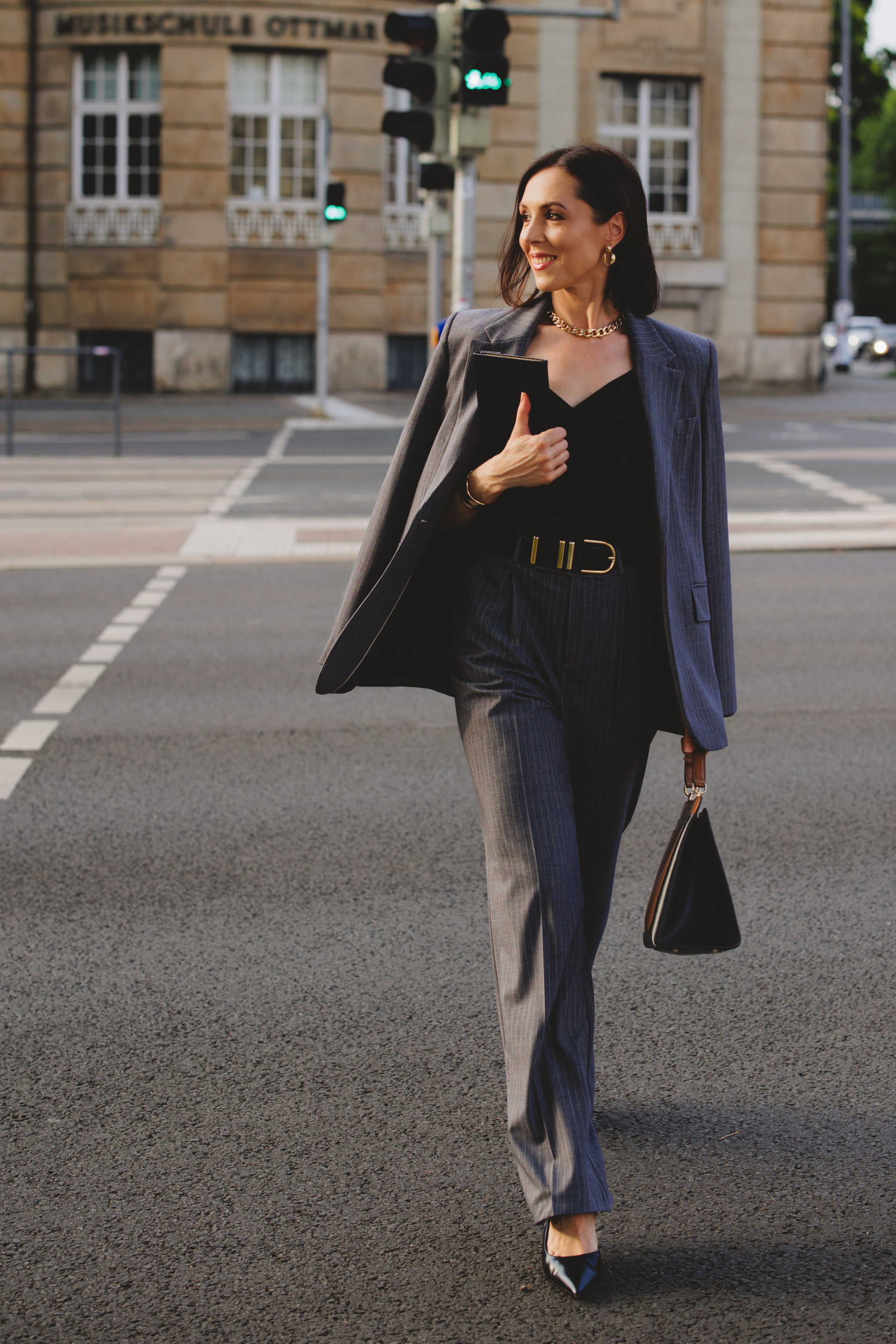 Elegant Street Portrait In Leipzig. Woman in business Suit. Kristina Kozheltsova- Soulful Portrait&Lifestyle&Love Story Photographer in Leipzig, Germany