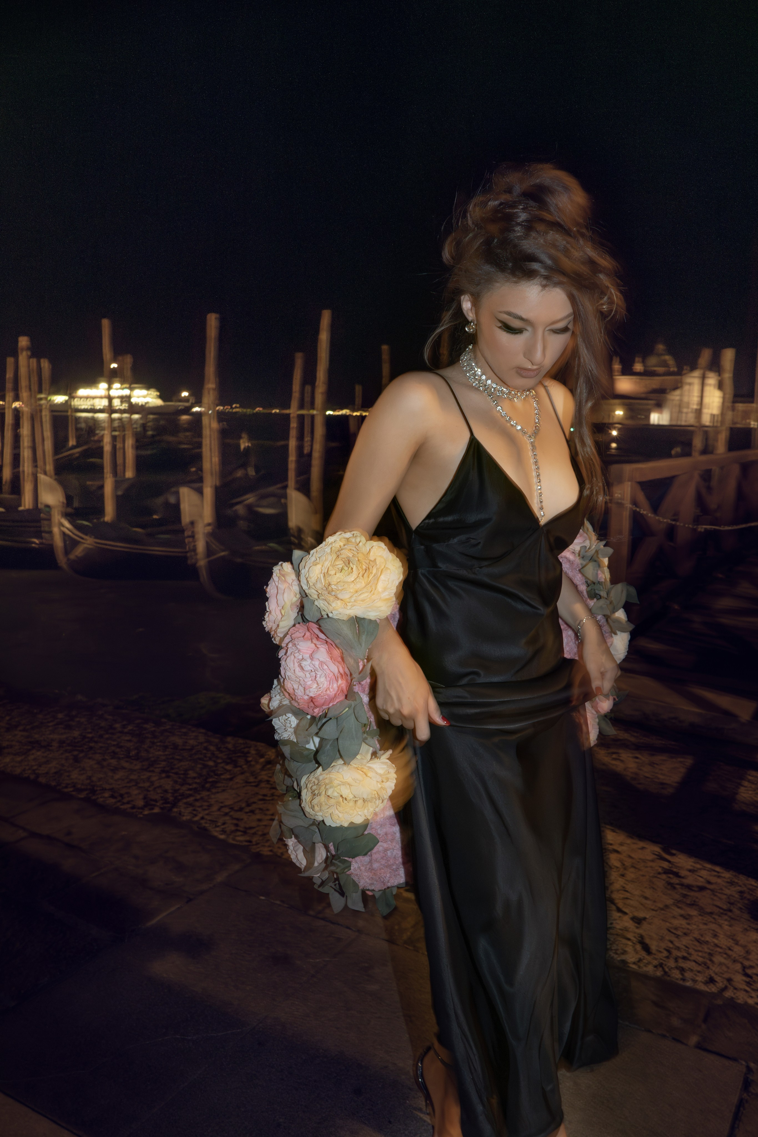 Artistic branding photoshoot Venice with dramatic styling and elegant details.