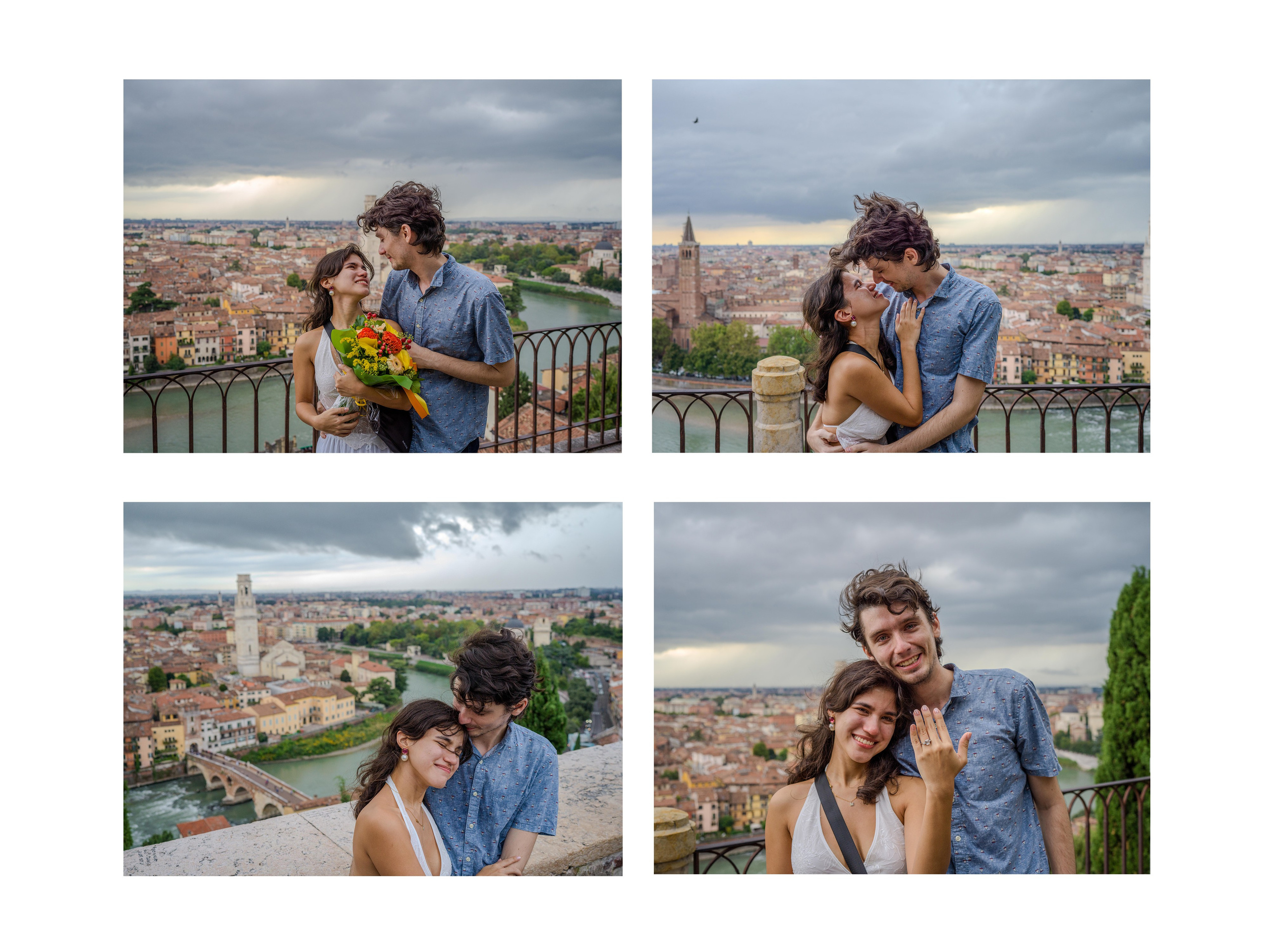 Man proposing on one knee at Castel Pietra