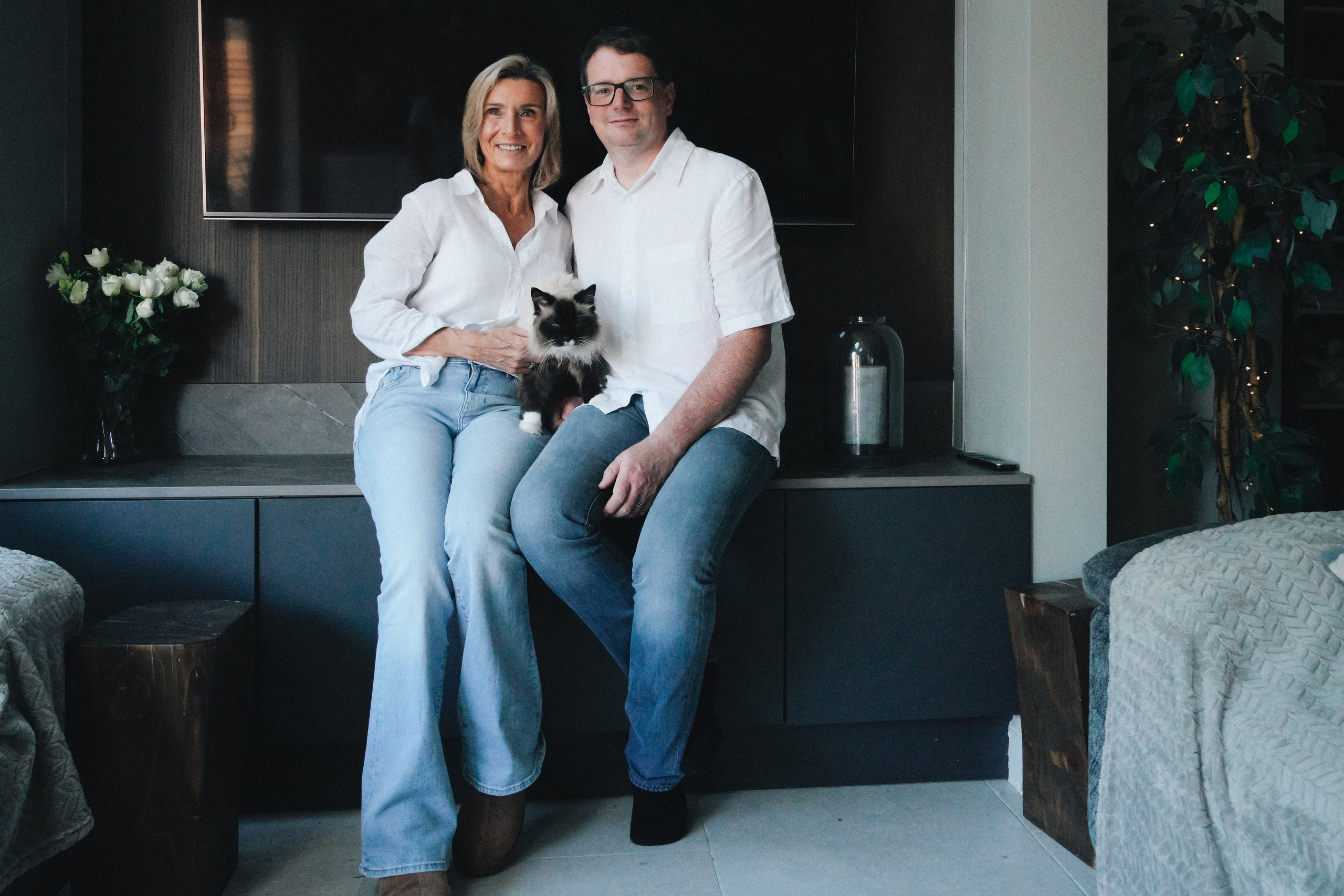 Authentic family portraits with cat at home in Dorridge near Solihull.