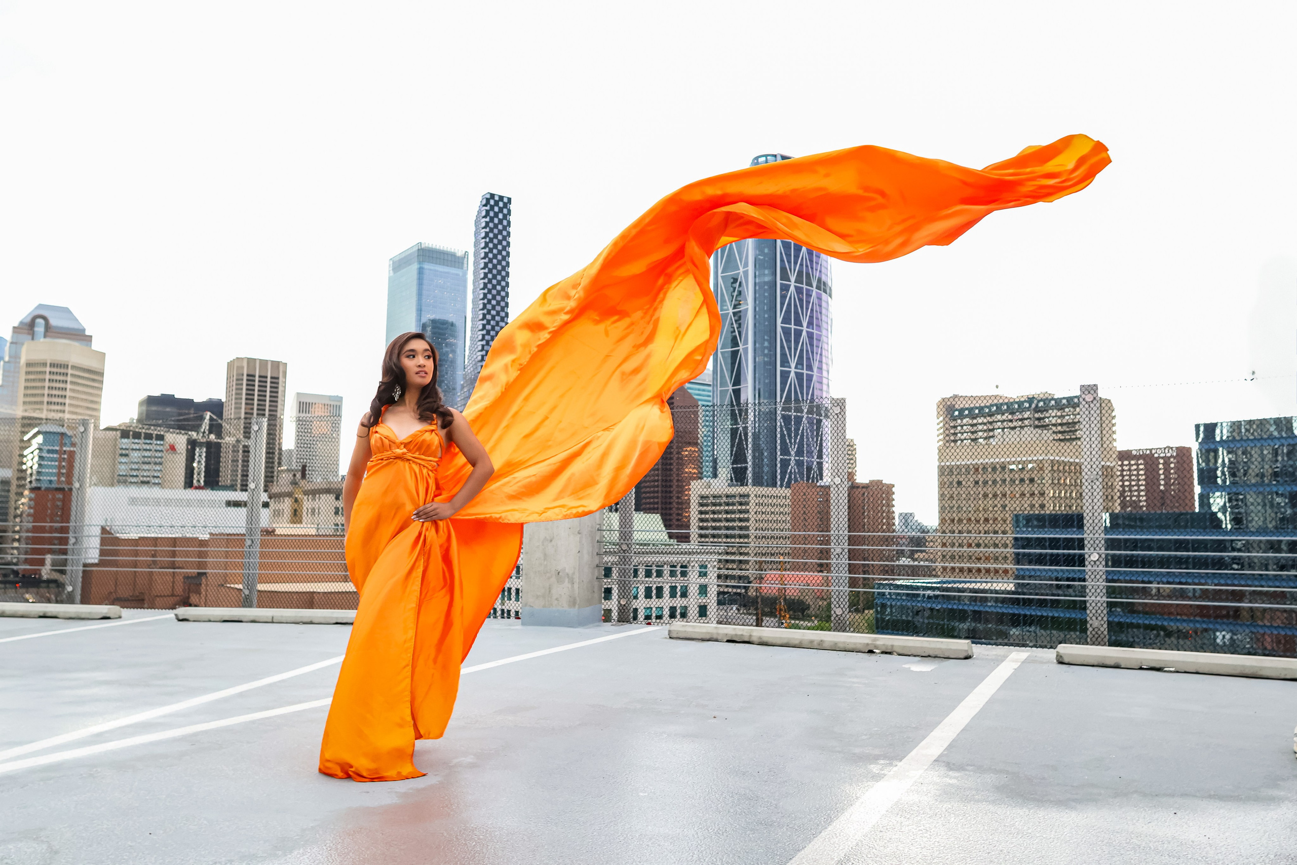 Radiance in Orange — Jeanae Elisha Ventura, Miss Teen International Canada 2025. ProFly.club — Professional aerial filming in Calgary