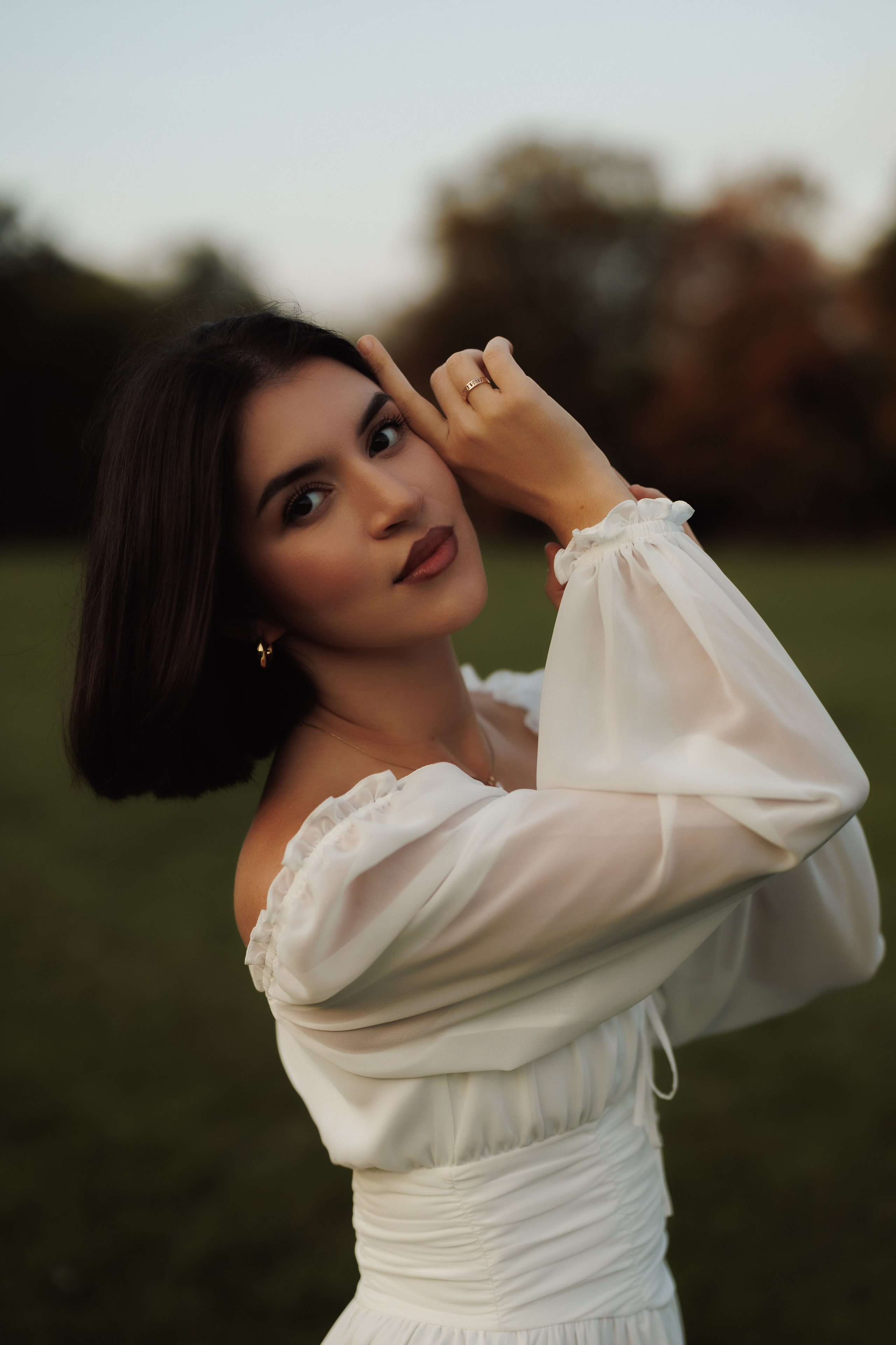 Autumn Park Photoshoot | Woman in White Dress. Cinematic&Elegant Portraits by Kristina Kozheltsova. Kristina Kozheltsova- Soulful Portrait&Lifestyle&Love Story Photographer in Leipzig, Germany