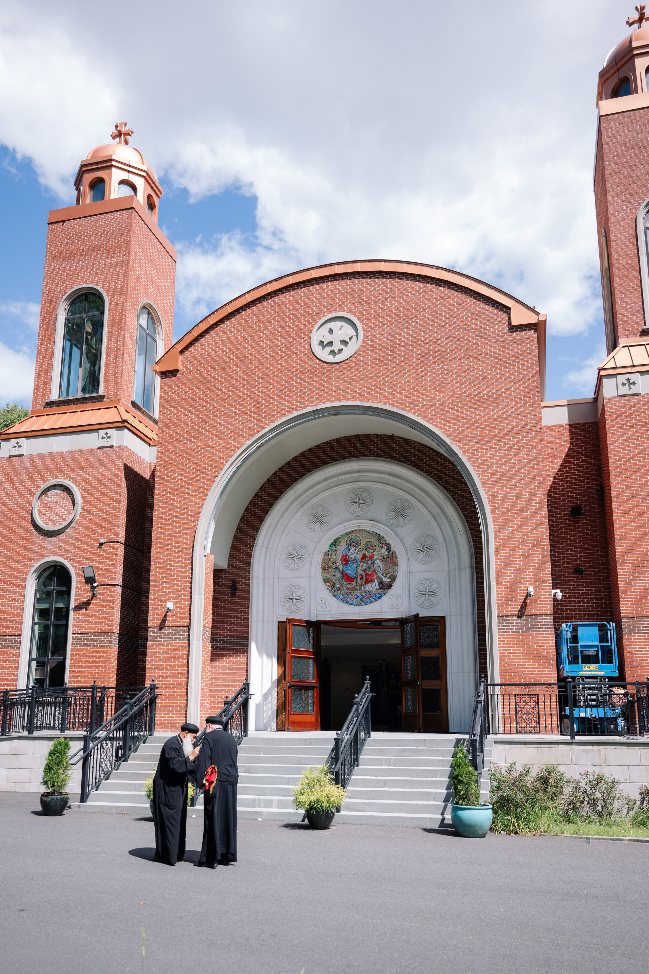 Two priests outside the church before their Coptic ceremony