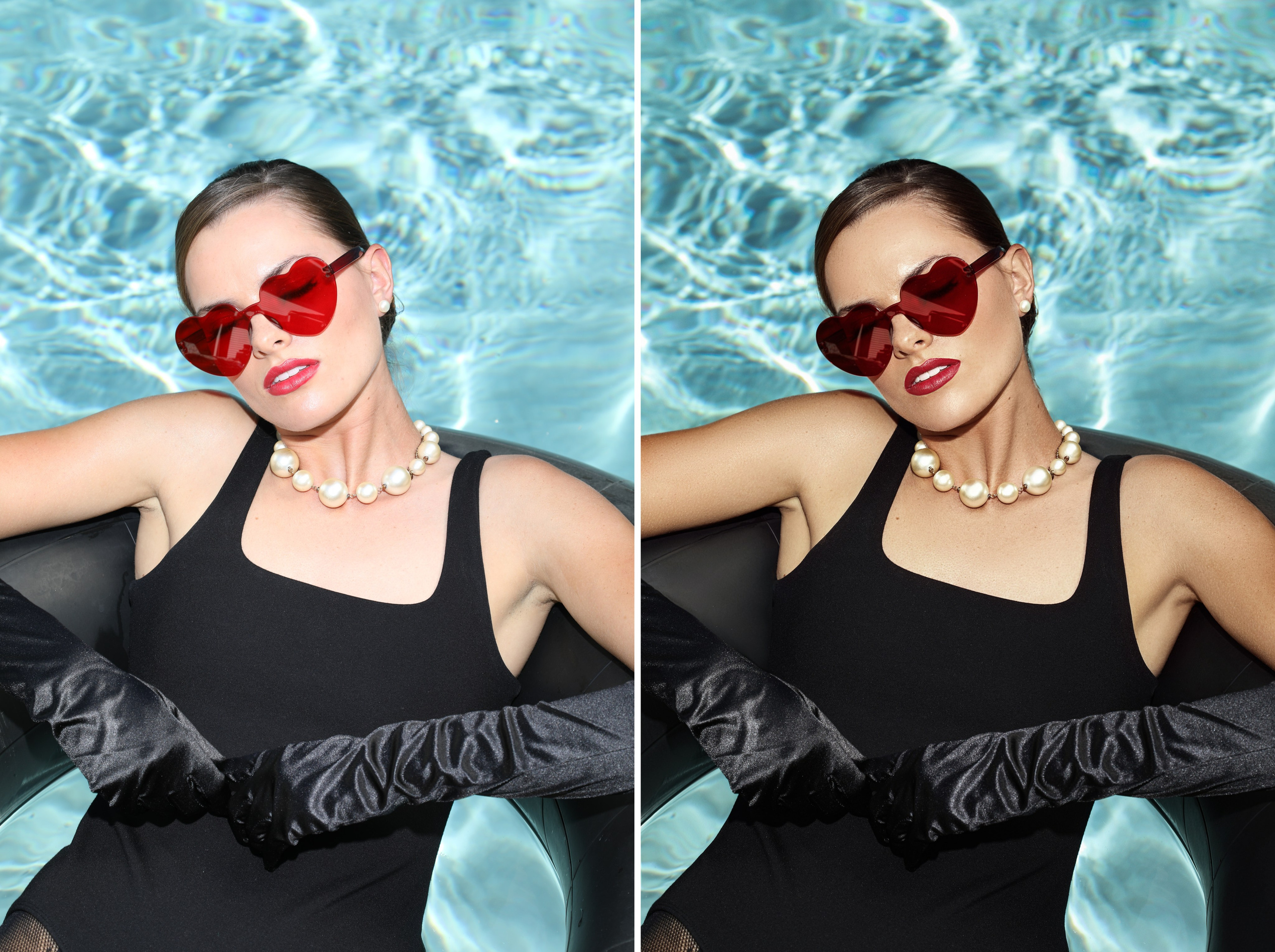 Photo Retouching and Editing. Model in swimsuit in pool. Professional services from Retoucher Olha Kompaniiets