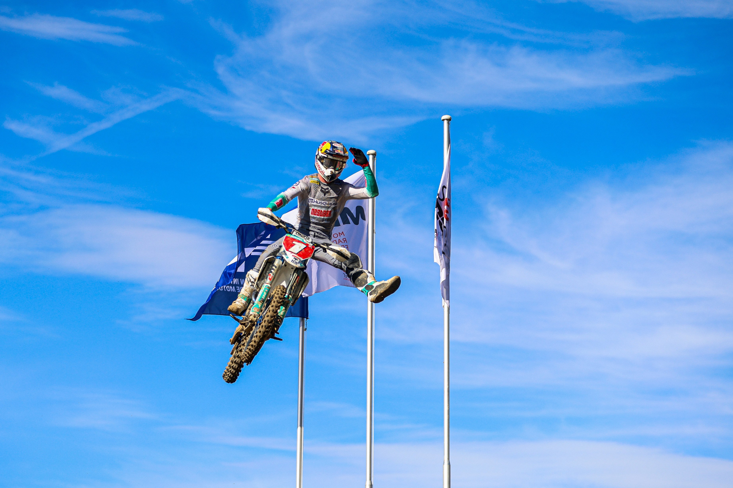 Kay de Wolf saluting victory celebration MXGP of Switzerland Motocross World Championship