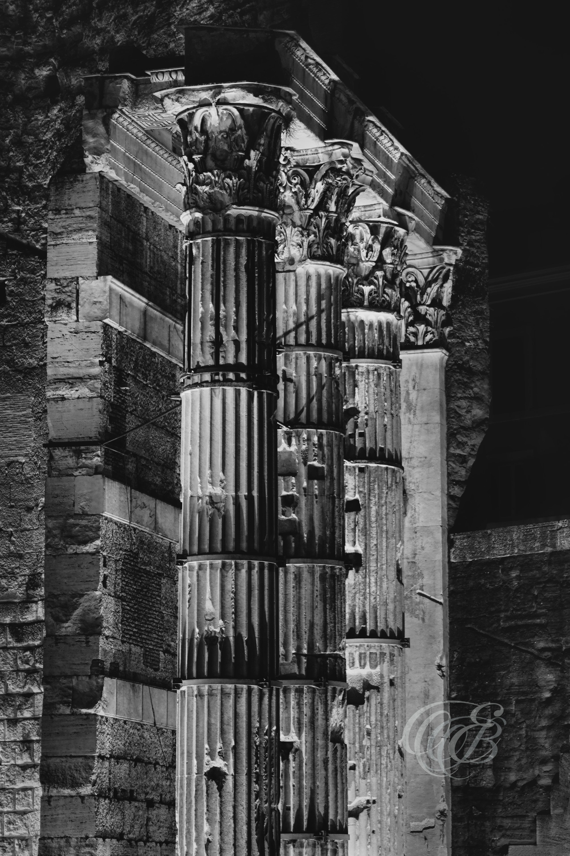 Rome Italy - Columns of the Forum of Augustus - Eduardo Bartoli Fine Art Photography - Black and white fine art photograph of the Columns of the Forum of Augustus in Rome, Italy – photography by Eduardo Bartoli.