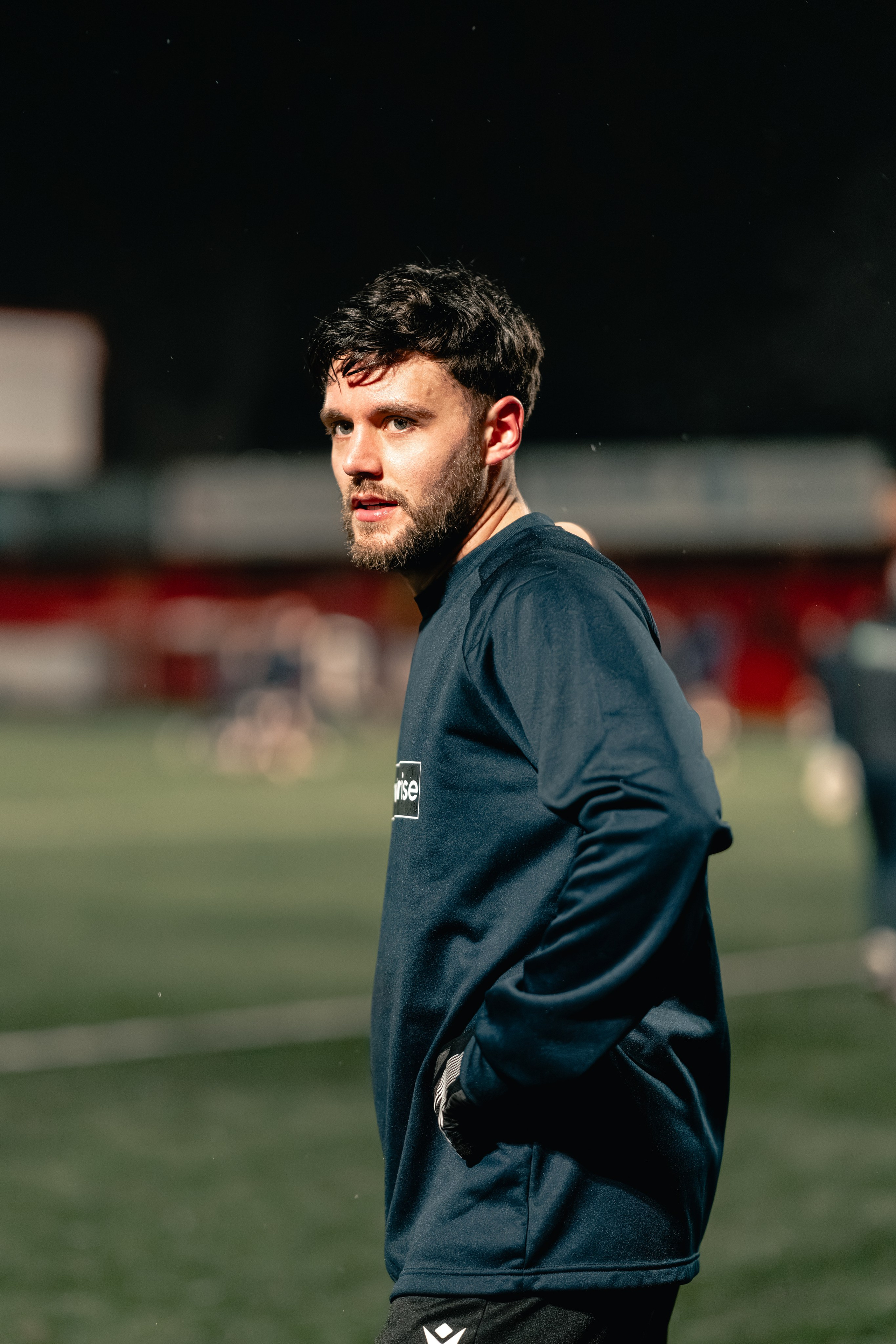Tamworth’s Stefan Mols warms up under the floodlights before the Birmingham Senior Cup match vs Alvechurch at The Lamb Ground, Tamworth, 3 February 2026