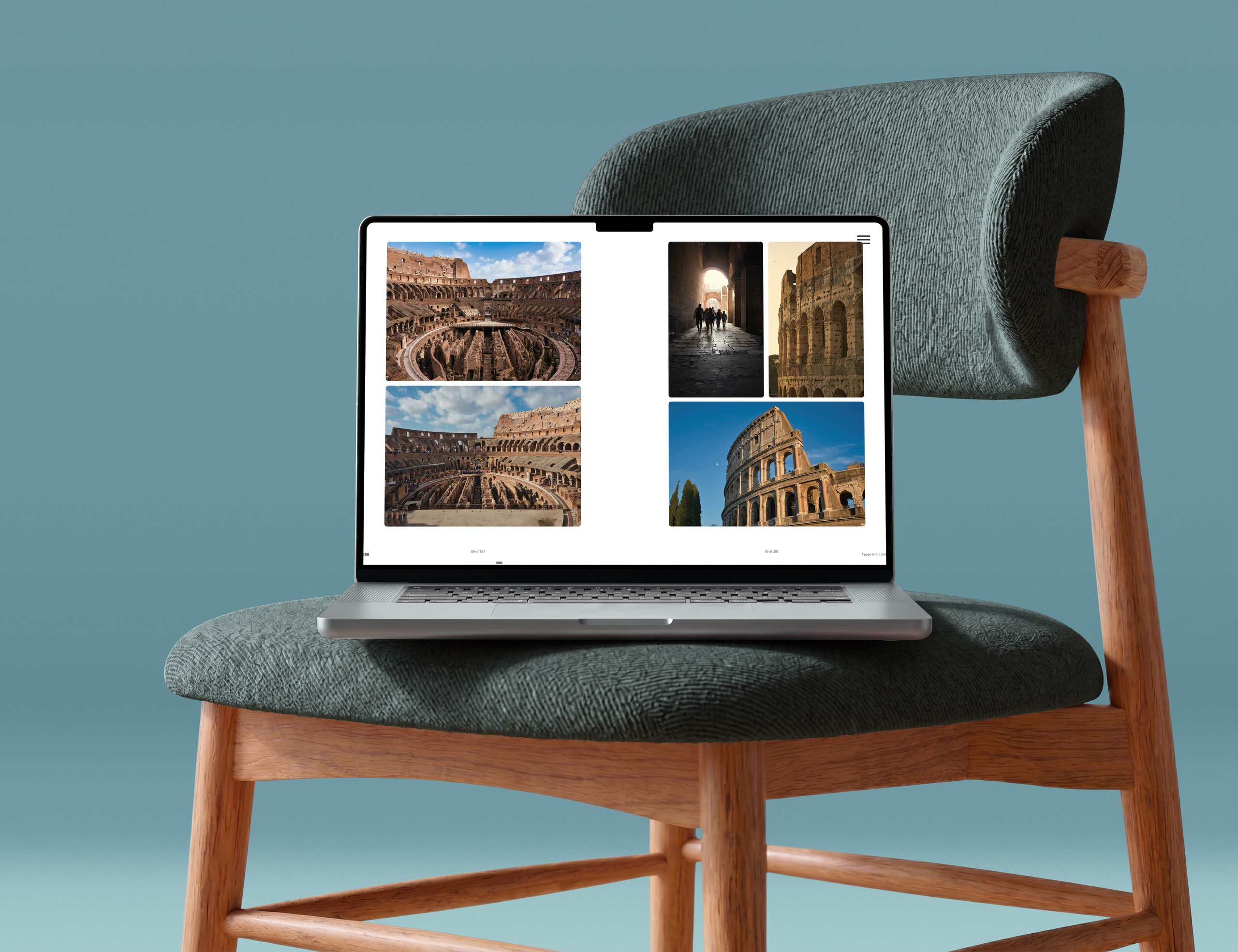 Rome, Italy – Photography Book – Rome — When Light Shapes Form – Digital photography book displayed on a MacBook, showcasing original photographs of Rome and classical artwork – Eduardo Bartoli Photography