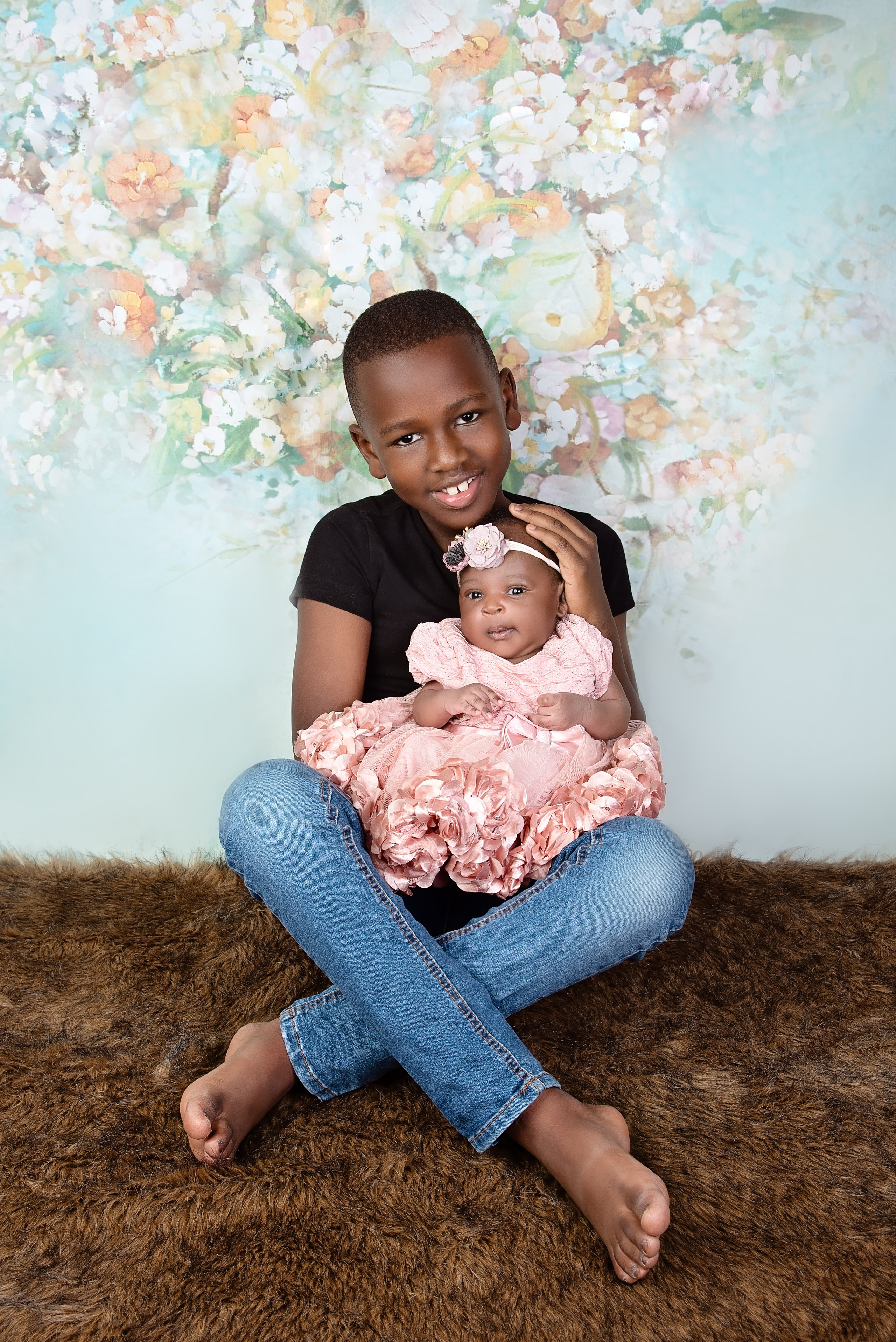 Black 2 weeks baby girl and 5 years brother photo shoot Mombasa Nariobi Kenya