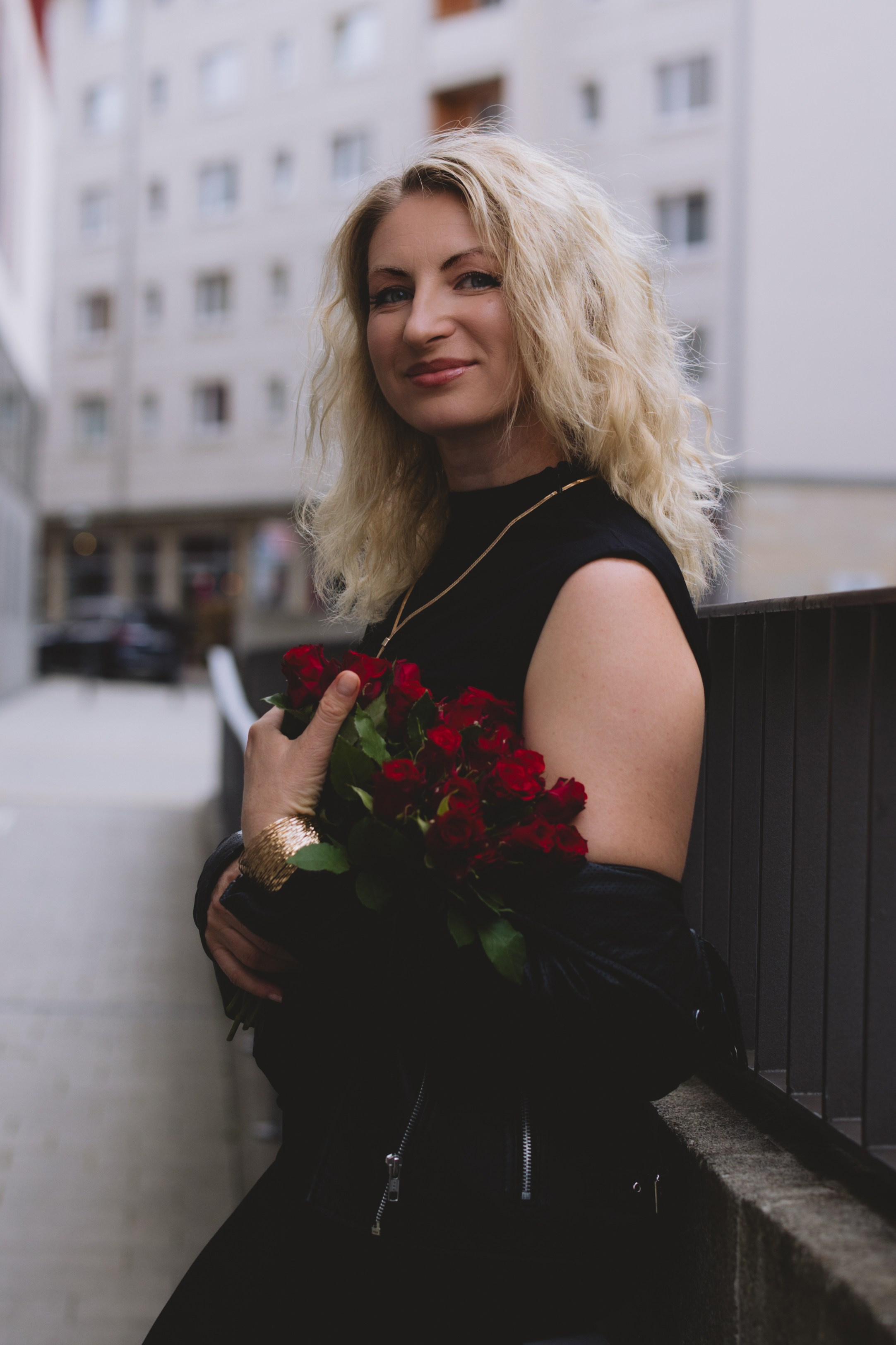 Outdoor Portrait Photoshoot in Leipzig. Woman in Black Dress. Kristina Kozheltsova — Black & White Portrait Photographer in Leipzig