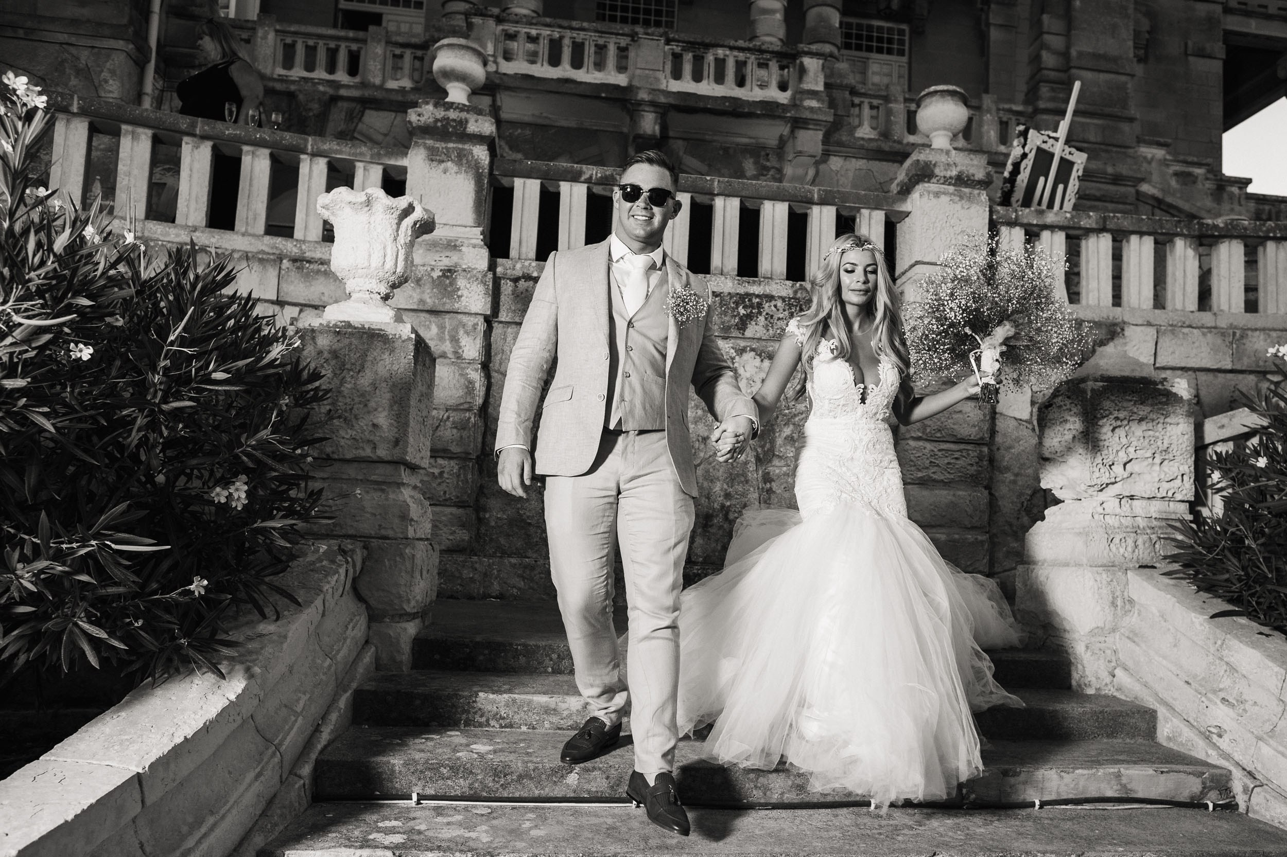 Bride and groom are coming for wedding reception at Palazzo Villa Rosa