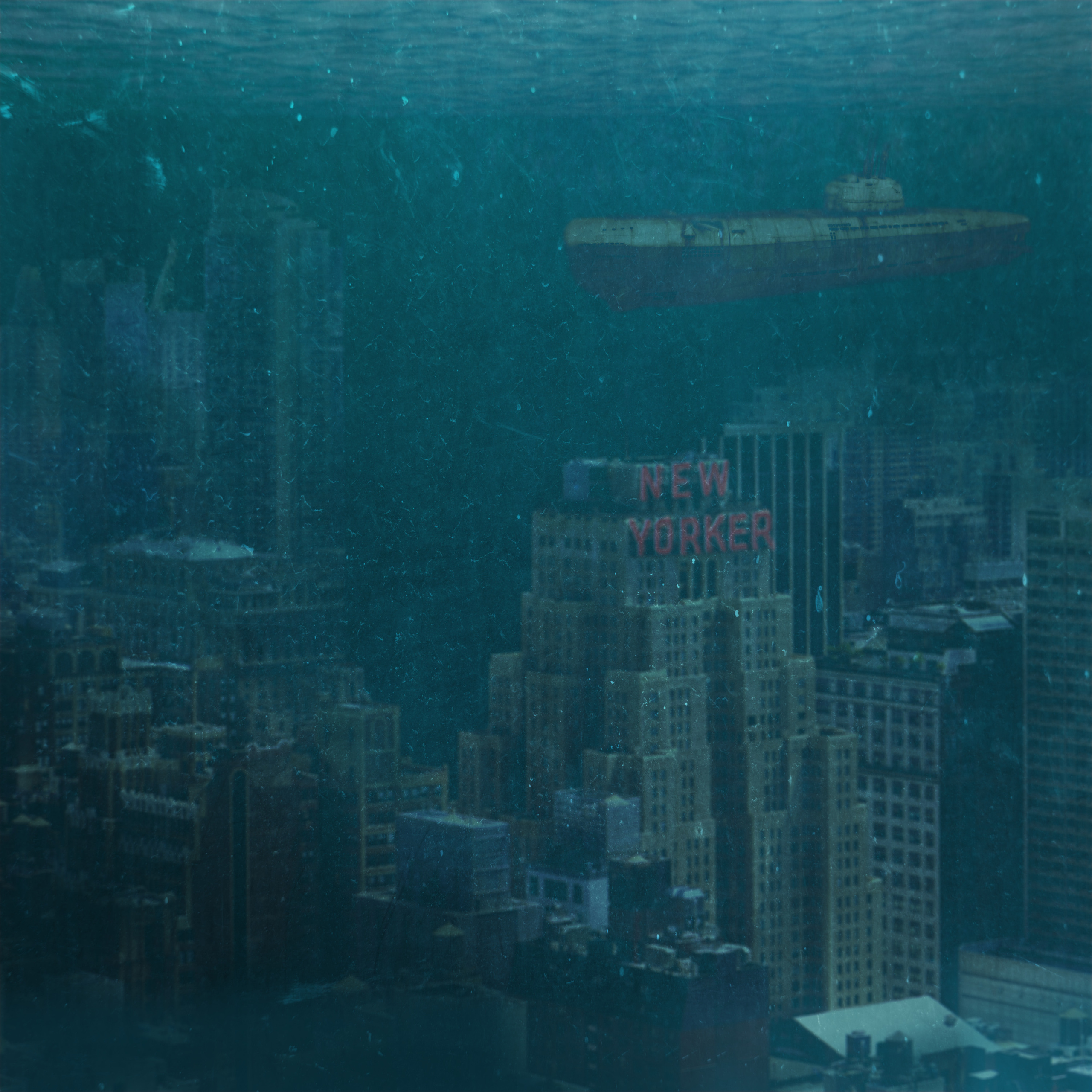 Behold a striking image of a submerged New York City, with the imposing silhouette of a WW1 German submarine hovering over the iconic New Yorker Hotel. In this surreal and thought-provoking work, the familiar landmarks of the city have been transformed into a haunting underwater world, as if the city has succumbed to the forces of nature or man-made destruction. The looming presence of the submarine adds an ominous and unsettling note, hinting at the potential dangers lurking beneath the surface. Yet, in the midst of this eerie scene, there is a glimmer of beauty and wonder, as the city's architecture takes on new shapes and colors in the underwater light. This work challenges us to contemplate the fragility and resilience of our built environment, and the enduring allure of New York City, even in the face of unexpected and dramatic change.