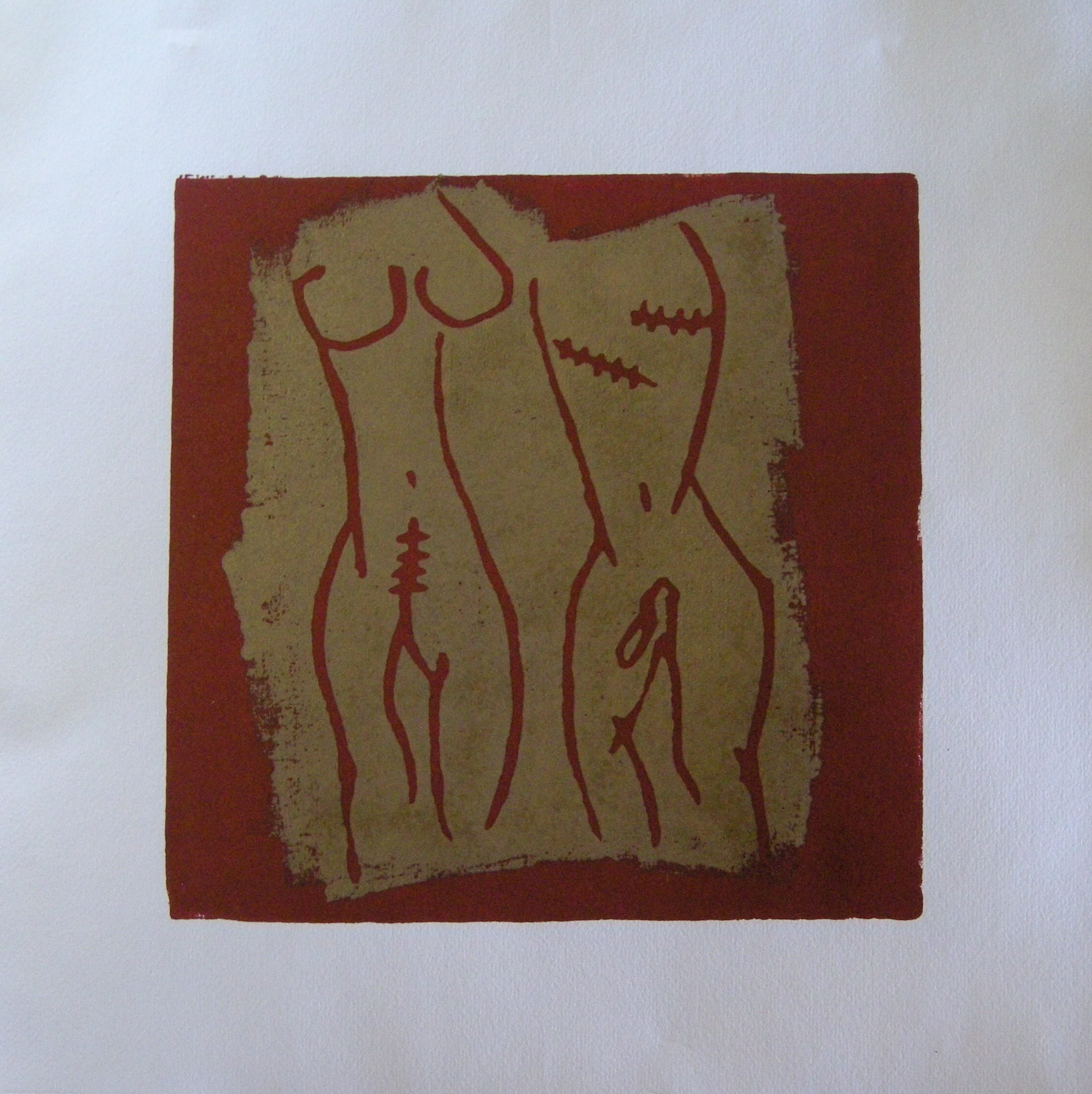 Akt rot-gold 2025 - 20x20 auf Papier 30x30
