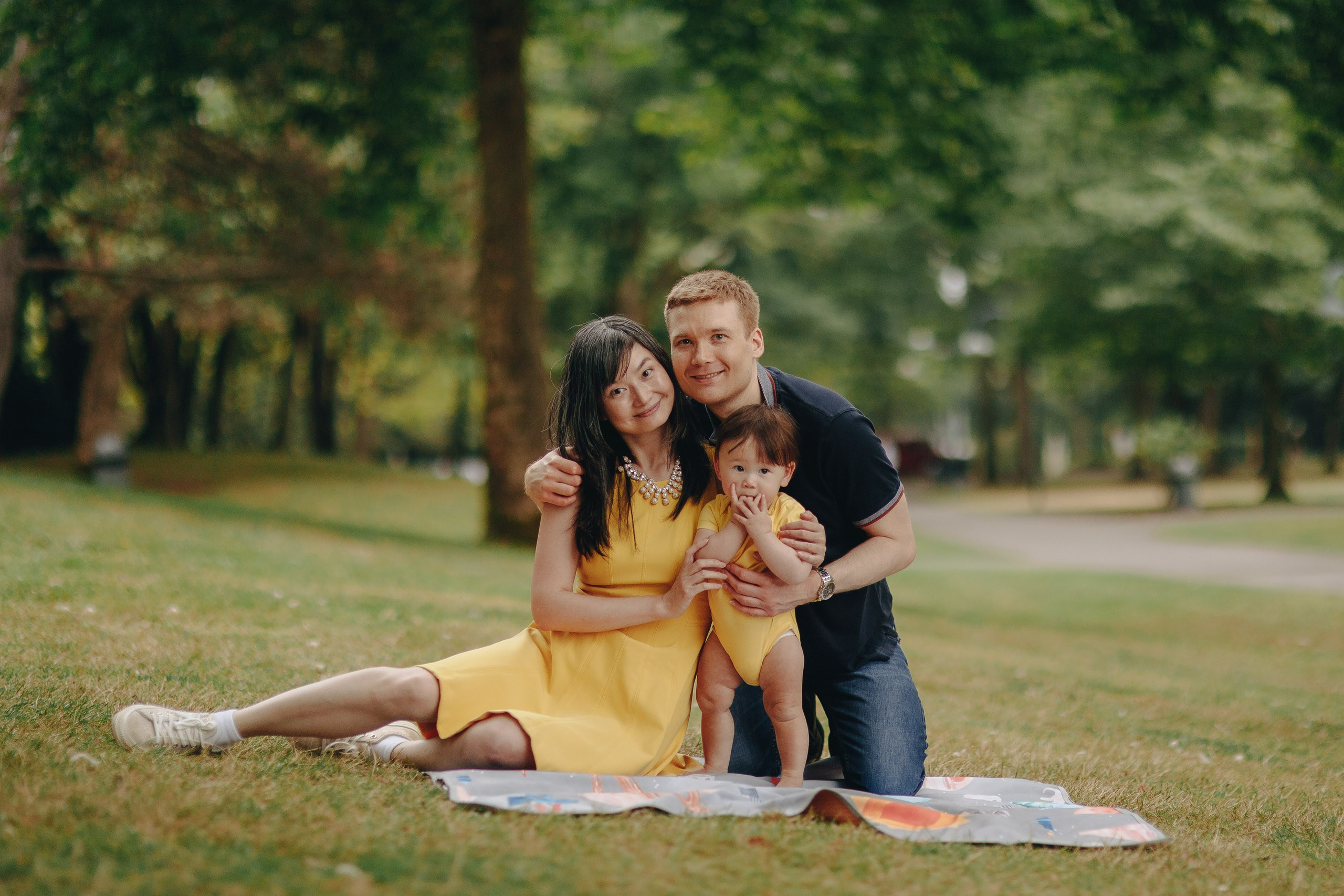 Family having a picnic in the park, candid moment