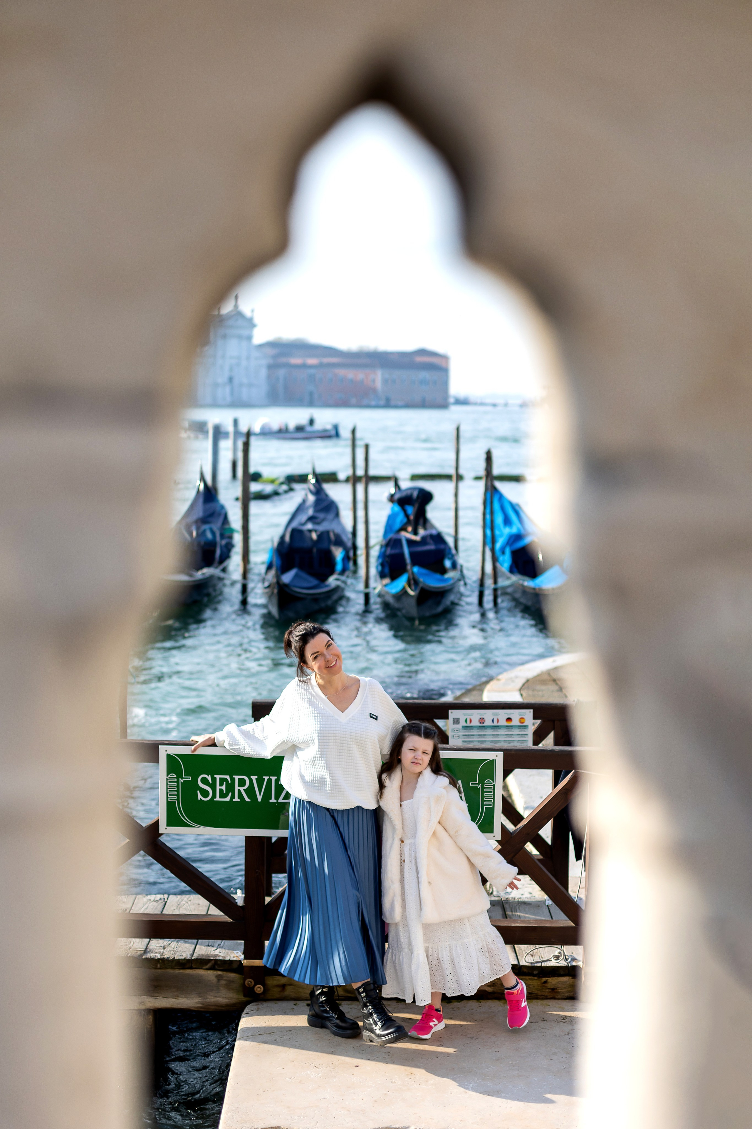 Mother and daughter at sunrise