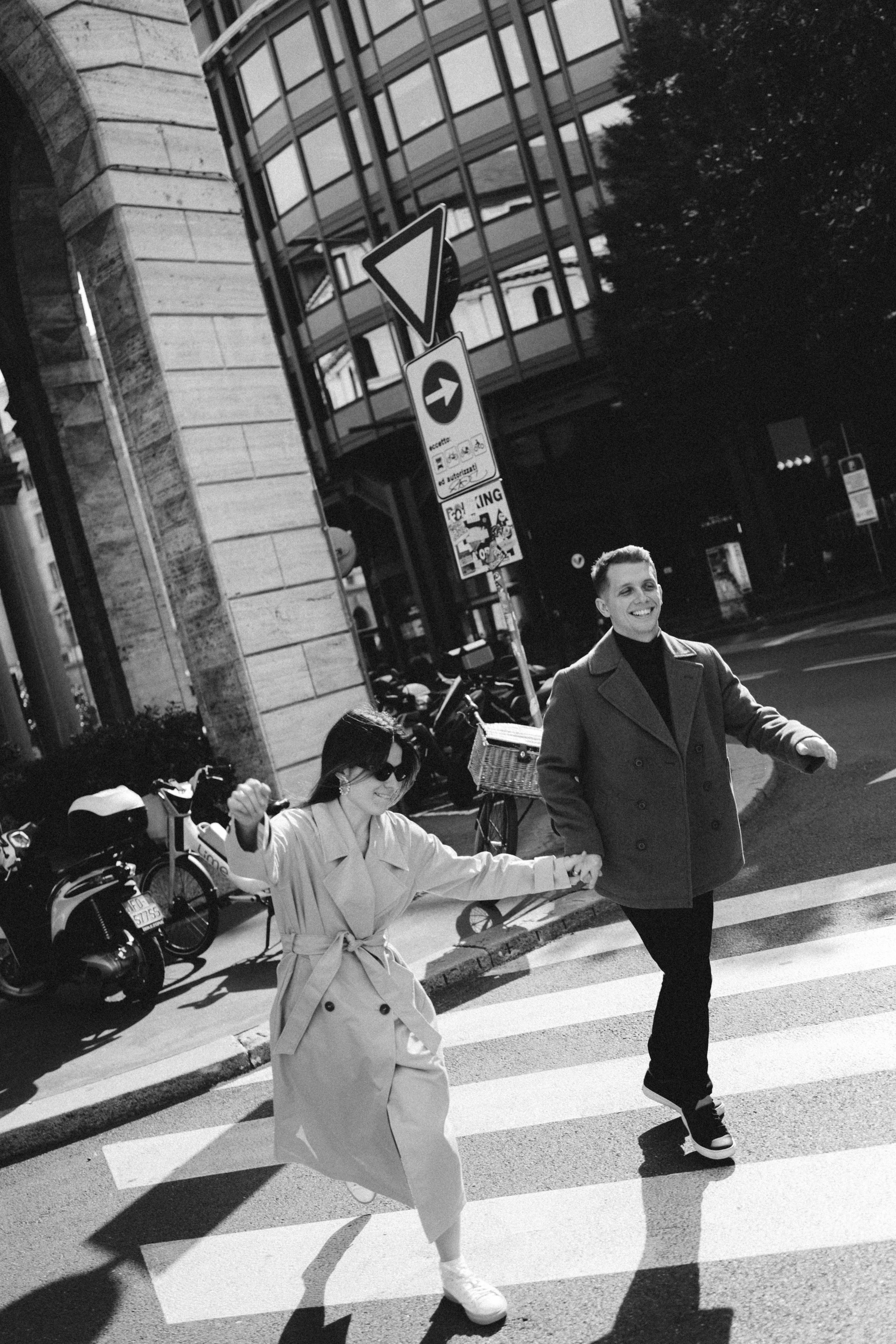 Couple laughing while exploring Milan’s historic streets