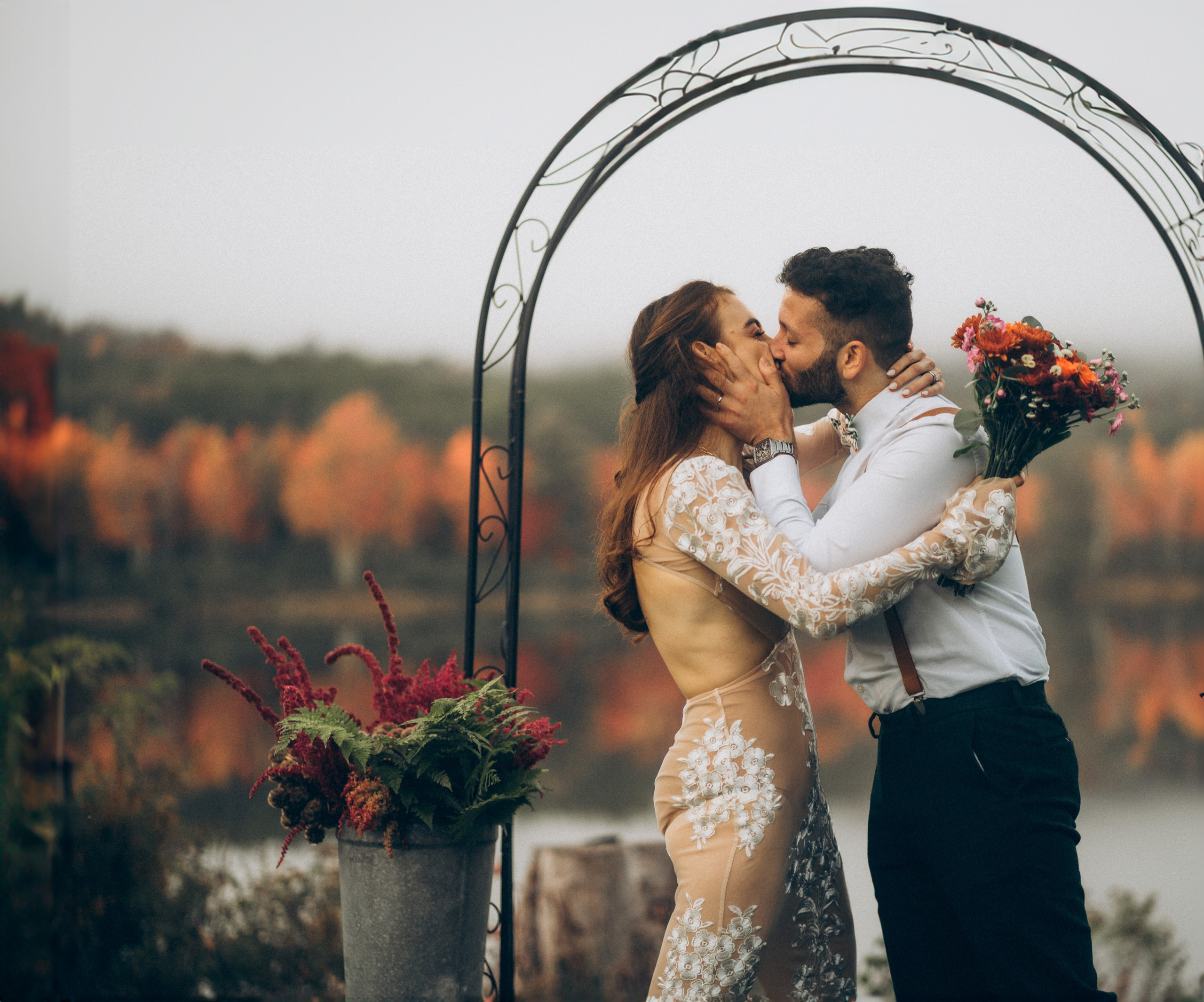 Romantic candid portrait of bride and groom at luxury wedding in Catskills New York by Gosocialwedding wedding photographer