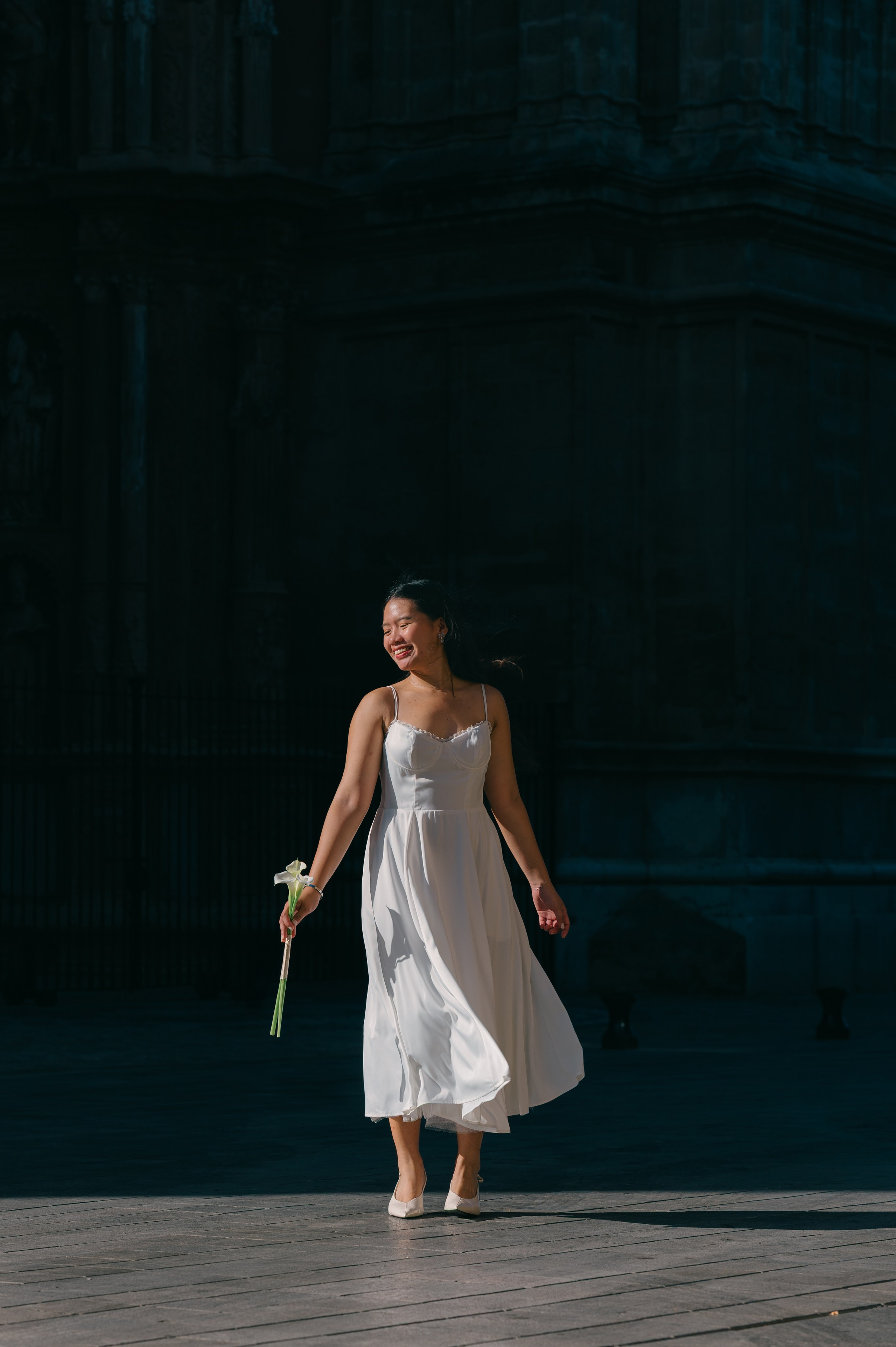 Artistic bridal portrait in dramatic Mediterranean light in Palma