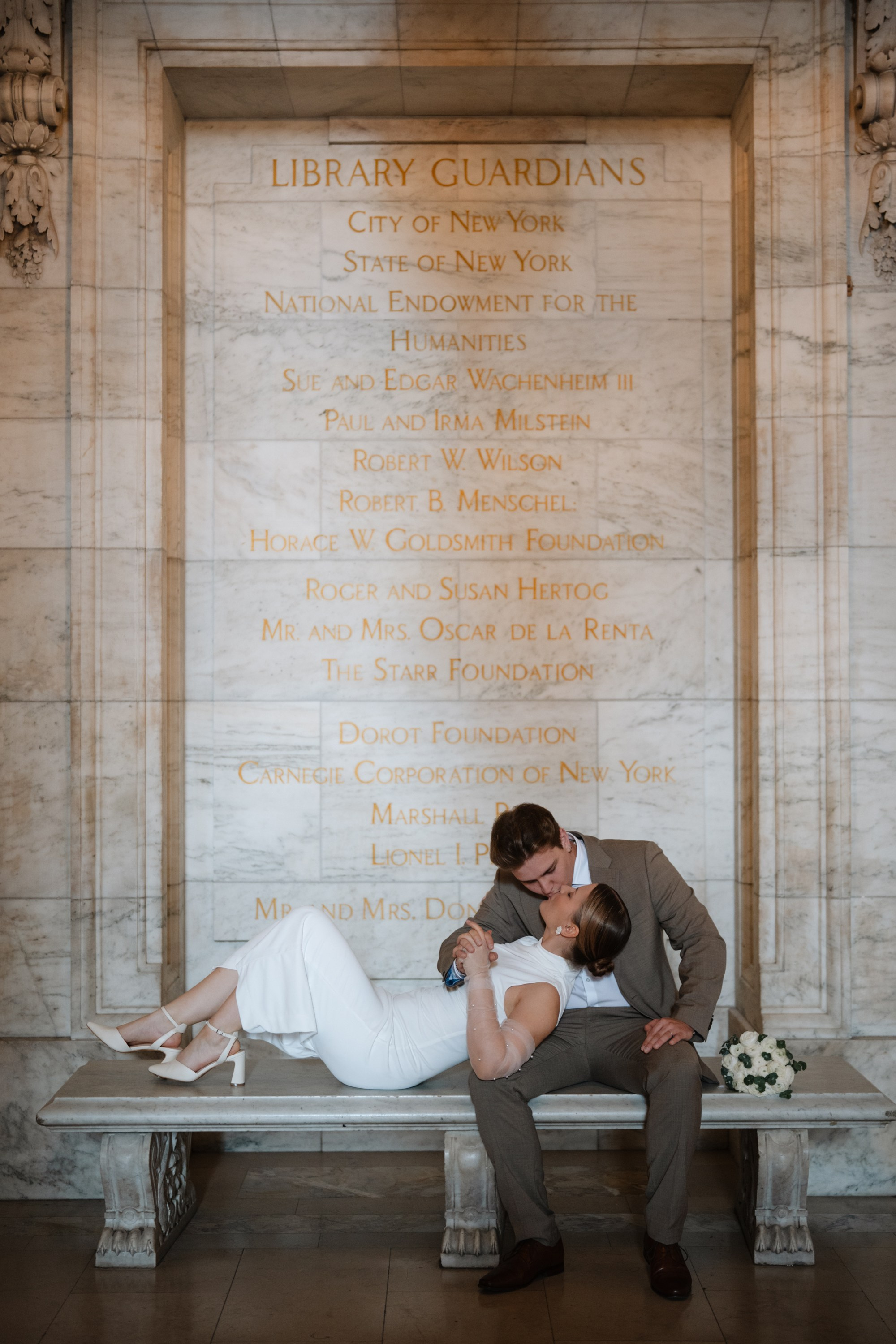 Wedding photo session at the Public Library NY. Portrait and wedding photographer in New York