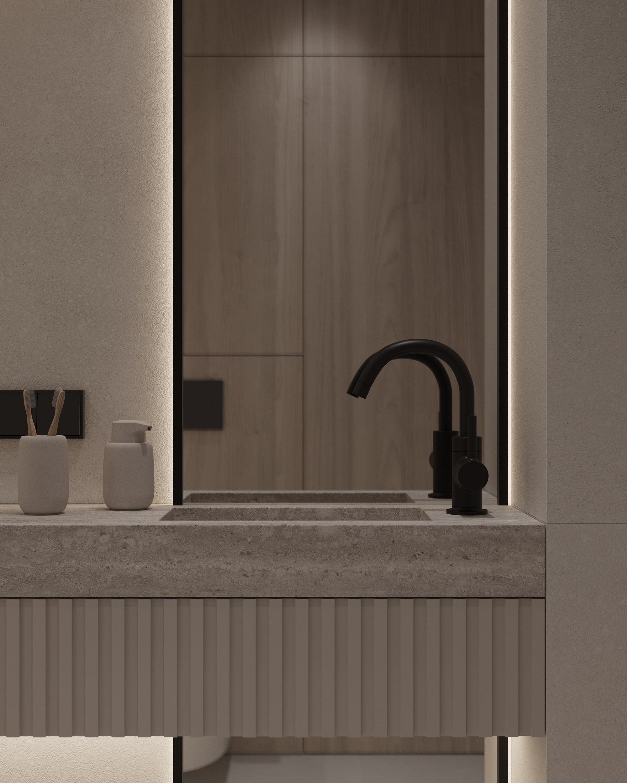 Story of Wood and Travertine. Simple Archs — high quality visualizations for your interior projects