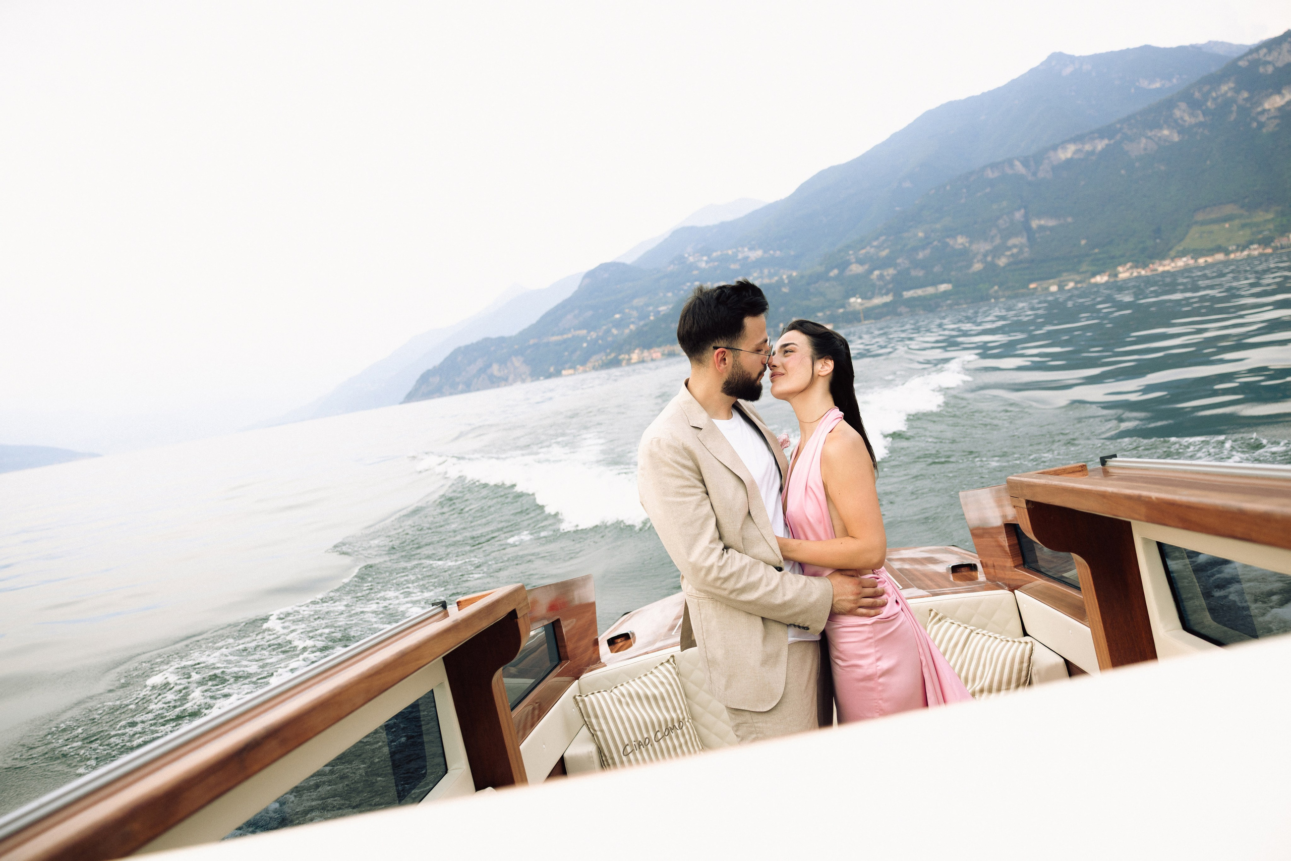 Couple enjoying an intimate photoshoot together after their Lake Como proposal