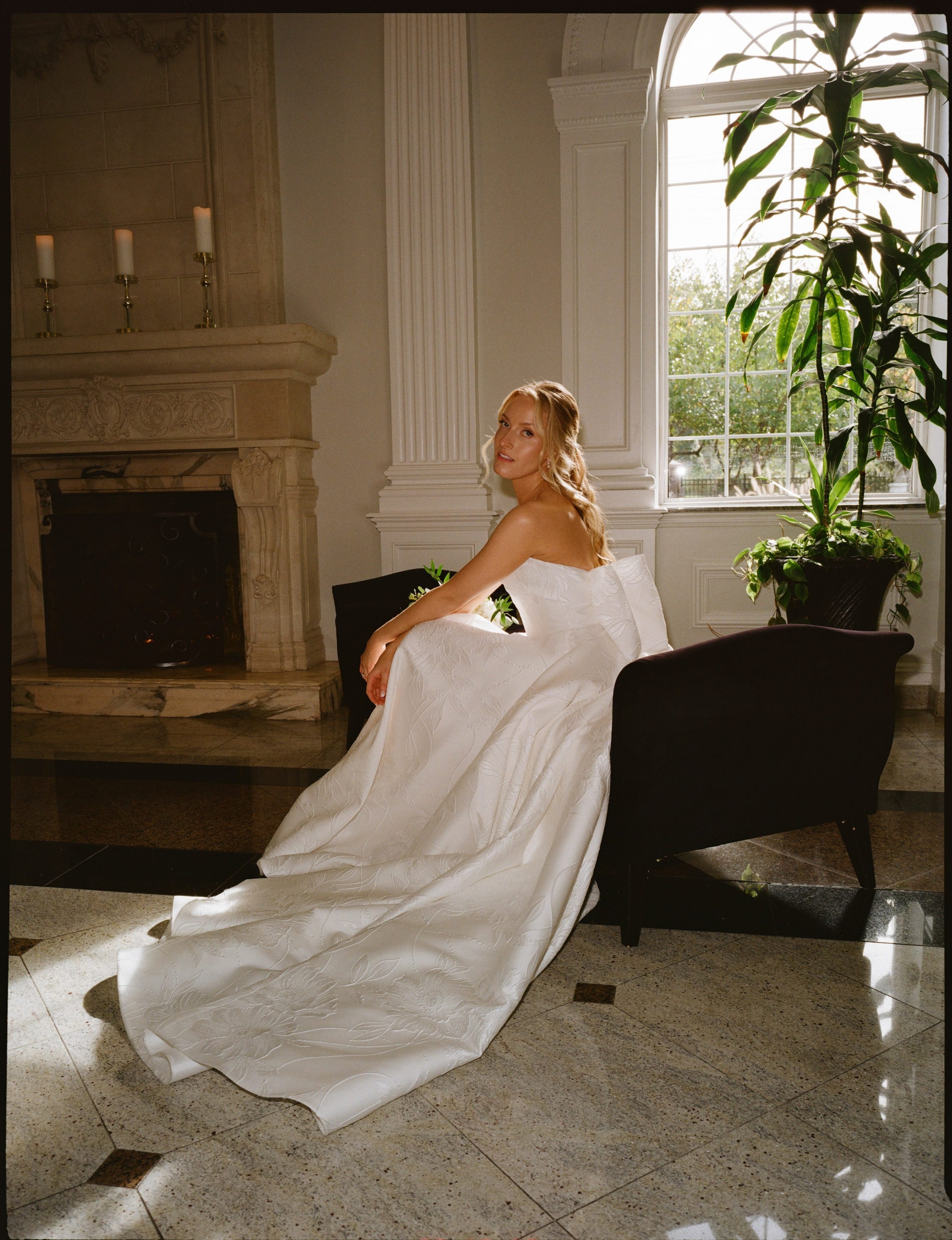 Fine art bridal portrait on analog film with soft natural window light