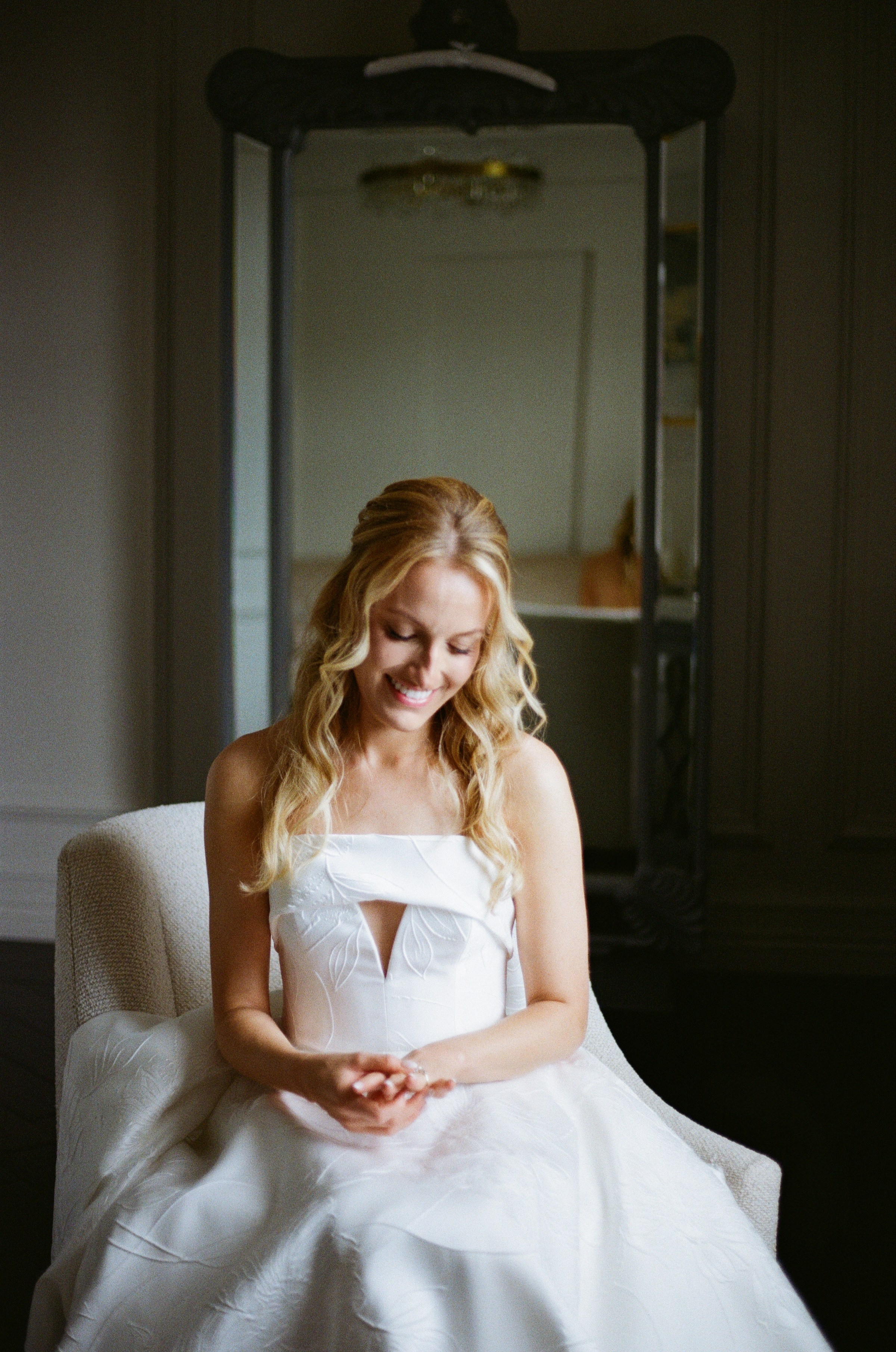 Natural bridal portrait during wedding preparations