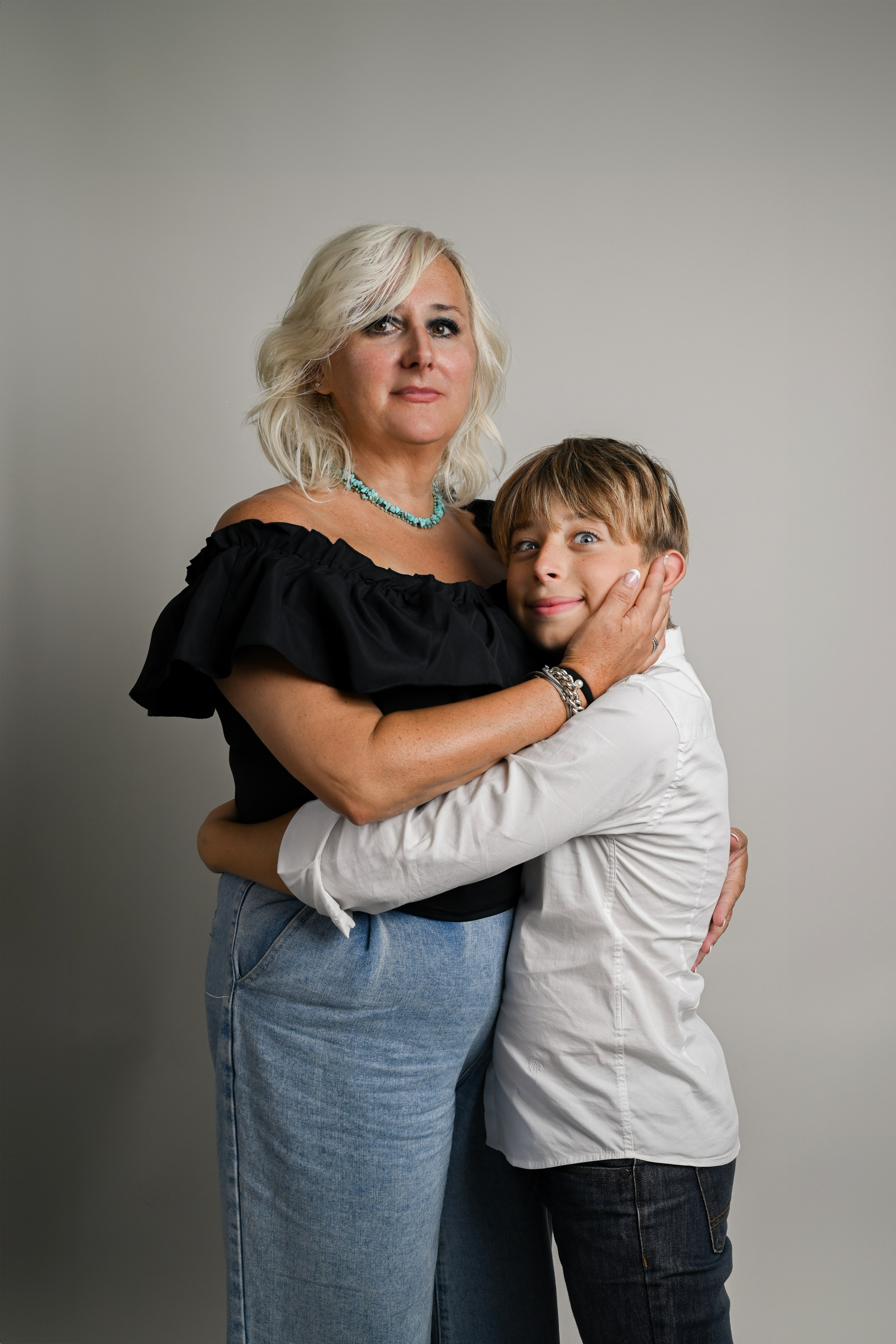 Photo Shooting in studio mother with son